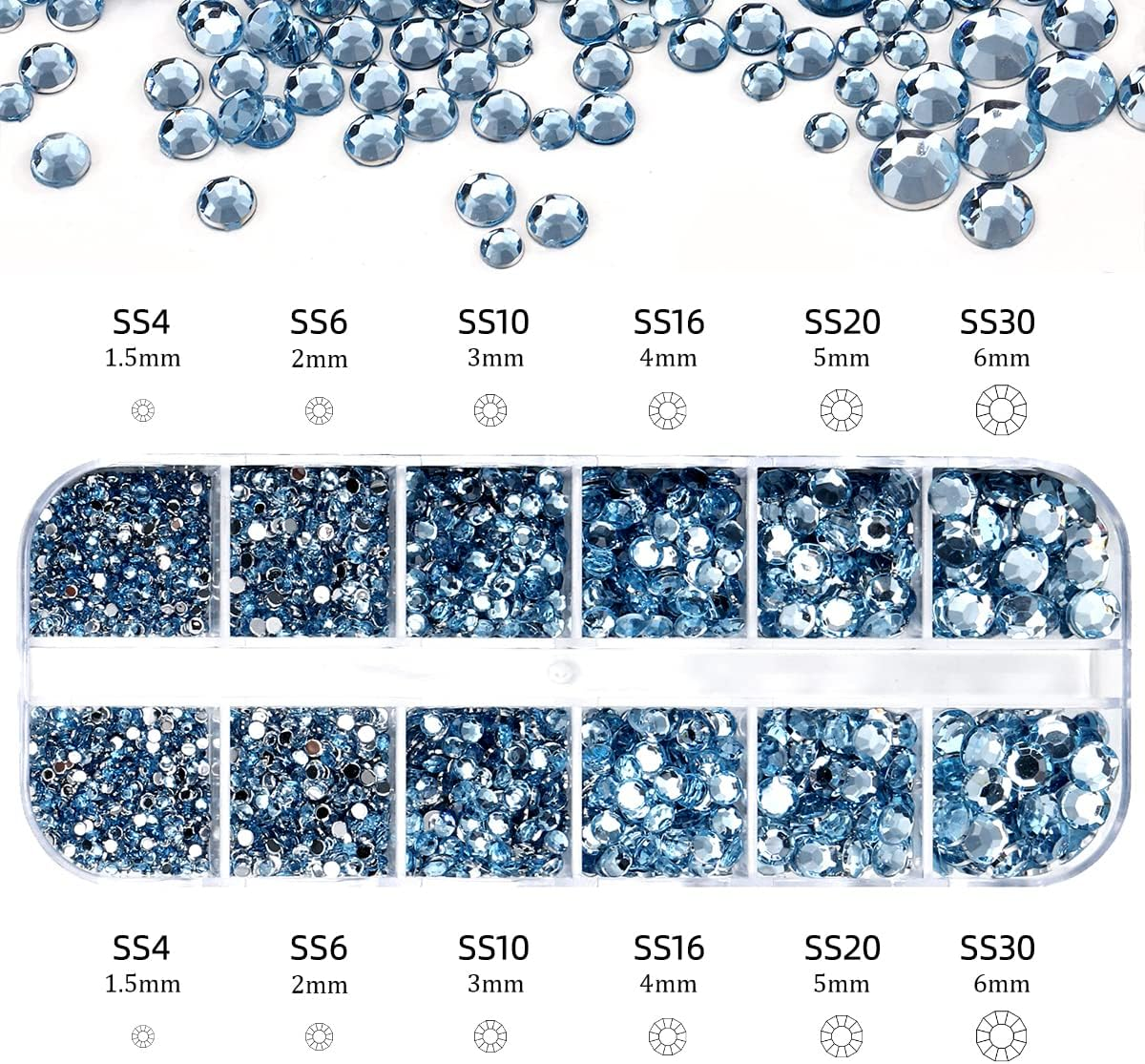 5320Pcs Nail Art Rhinestones Kit 6 Sizes (1.5-6 Mm) with Storage Organizer Box/Wax Pencil/Tweezers for Nail Art Craft (Light Blue) image number 1