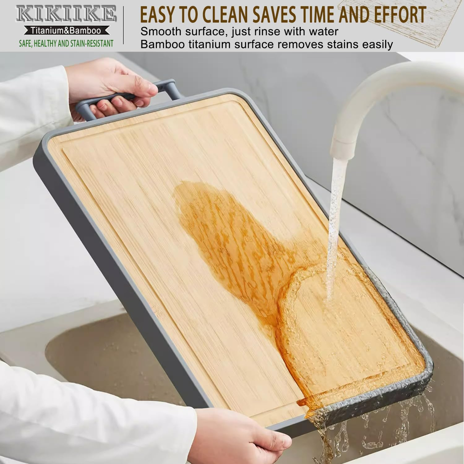Titanium Cutting Board Double Sided Bamboo Cutting Board for Kitchen Double Sided Food Grade, Pure Titanium & Bamboo Cutting Boards, Non-Stick Durable and Easy to Clean image number 3