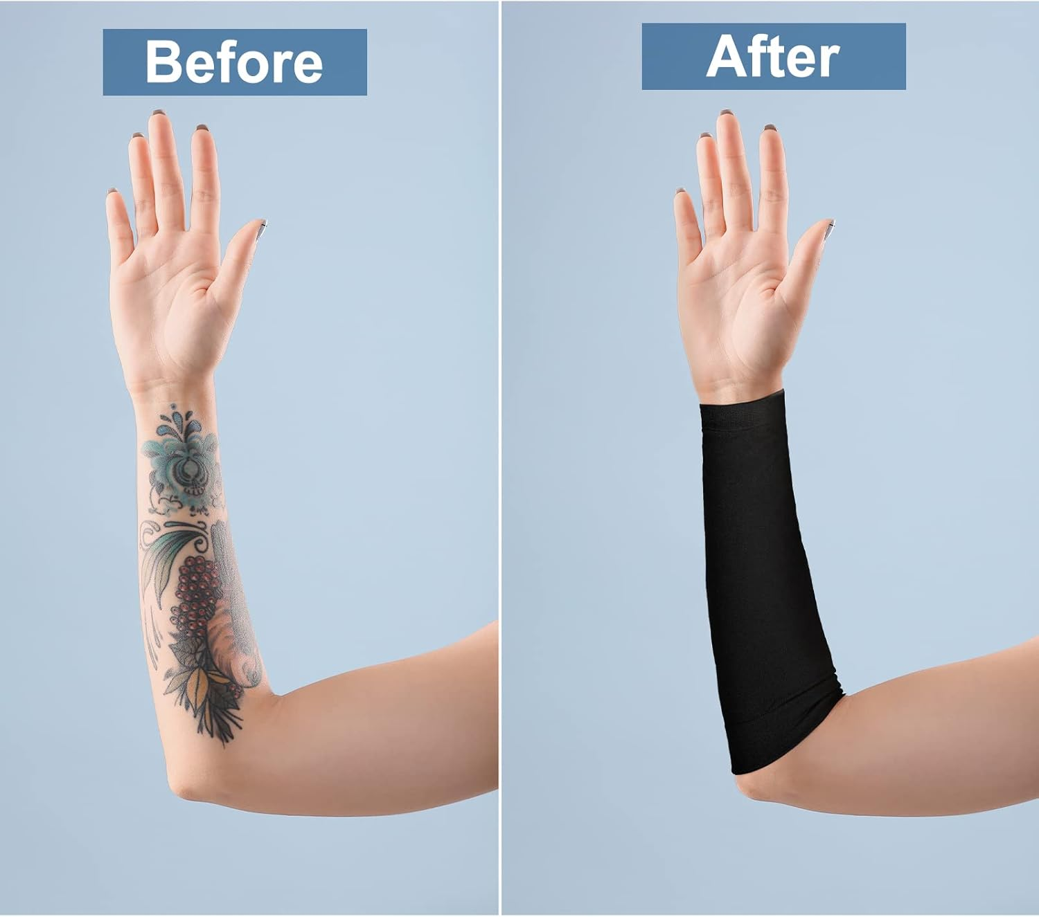 Vicenpal 2 Pairs Tattoo Cover up Sleeve Forearm Arm Sleeves for Women Men Compression Tattoo Upper Arm Cover, Black