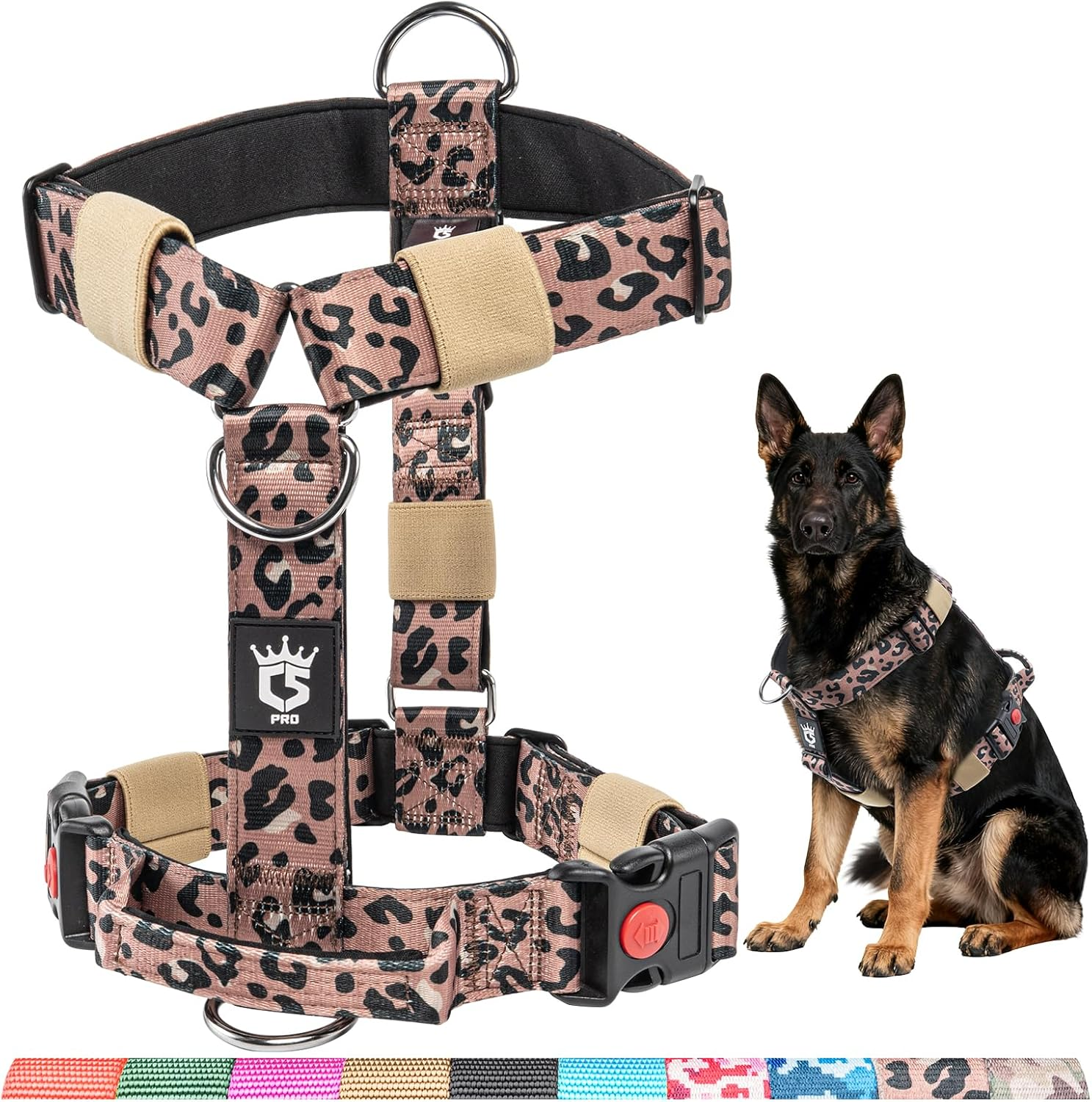 TSPRO Premium Heavy Duty Tactical Dog Harness for Medium/Large Dogs, No Pull, Adjustable, Padded Handle & Quick-Release Buckles, Ideal for Hiking, Walking, Running, Training (Black M) image number 5