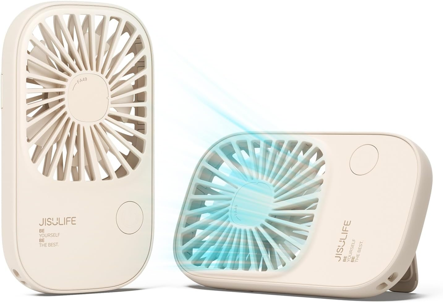 JISULIFE Handheld Mini Fan, Ultra Slim Portable Hand Fan, Small Personal Fan with Bracket, USB Rechargeable Pocket Fan with 3 Speeds, Battery Operated Eyelash Fan for Girls Kids Women Men Travel-Beige