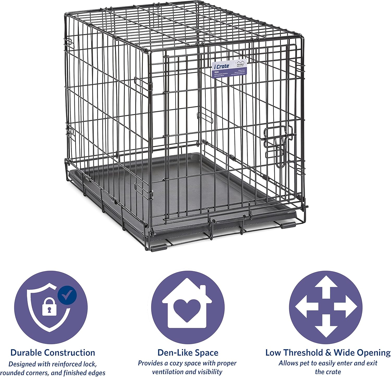 Midwest Homes for Pets Newly Enhanced Single Door Icrate Dog Crate, Includes Leak-Proof Pan, Floor Protecting Feet, Divider Panel & New Patented Features