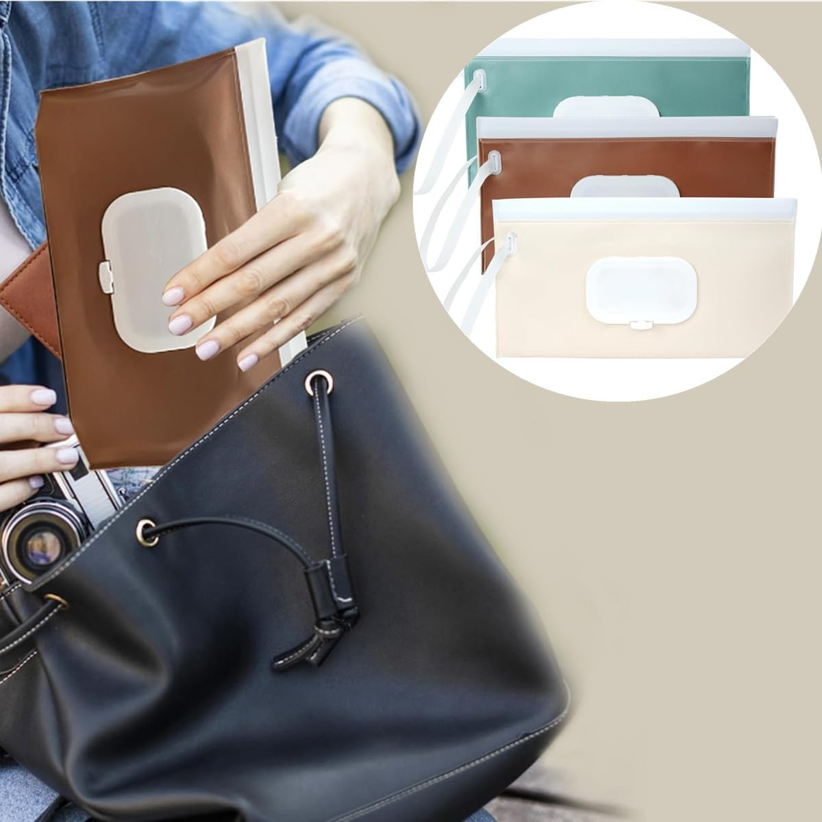 3-Pack Wipes Dispenser Wipes Bag, Portable Refillable Dispenser Box,Travel Camping Hiking image number 5