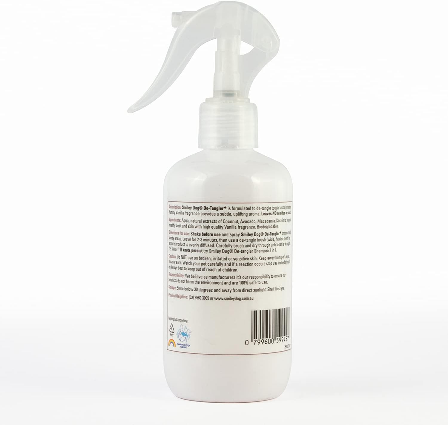 Smiley Dog Natural Avocado & Vanilla De-Tangle Spray, 250 Ml
