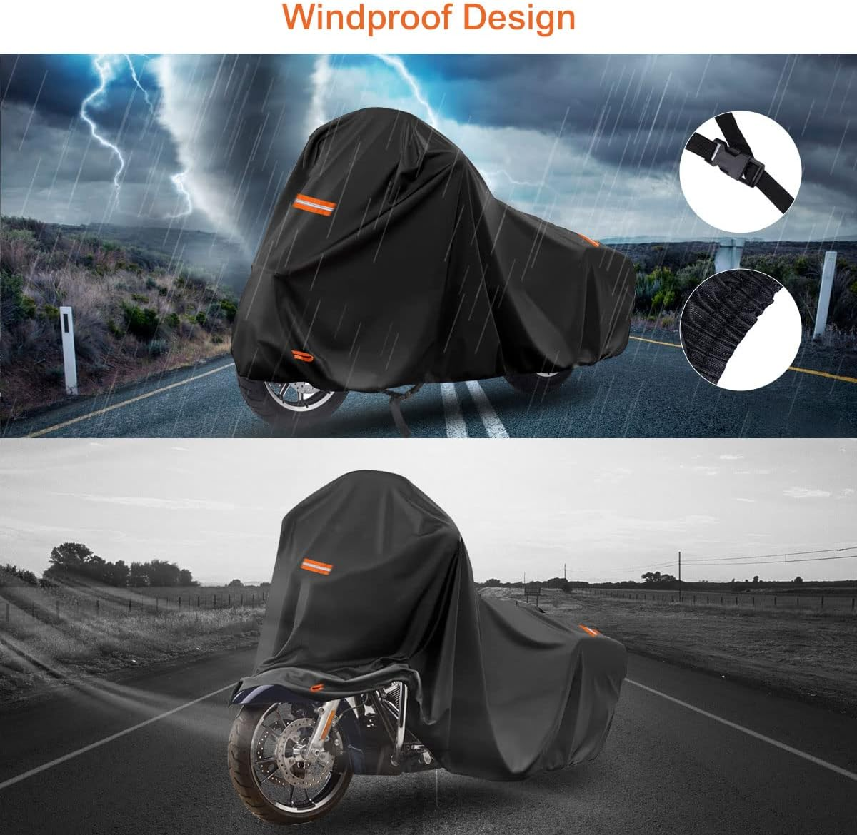 420D Motorcycle Cover for Harley Davidson Touring Models Road King, Road Glide, Street Glide, Electra Glide, Heritage Classic, Low Rider Outdoor Bike Cover Waterproof Fits up to 118&rdquo; Motorcycle image number 5