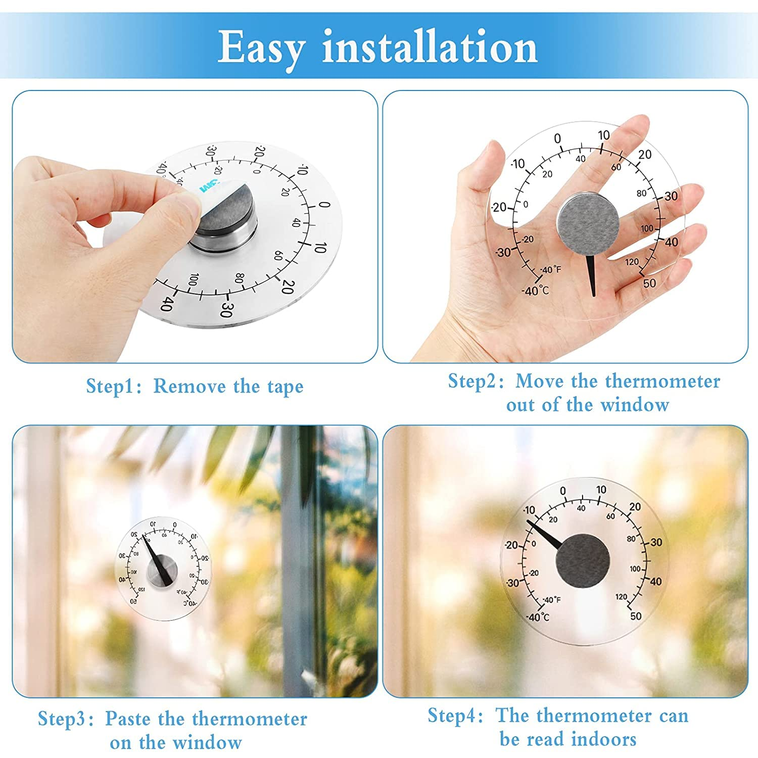 Window Thermometer for Outdoor Use, Stick-On Window Thermometer, Temperature, Waterproof, Transparent Dial, No Battery Required, round Diameter of 4.3 Inches image number 5