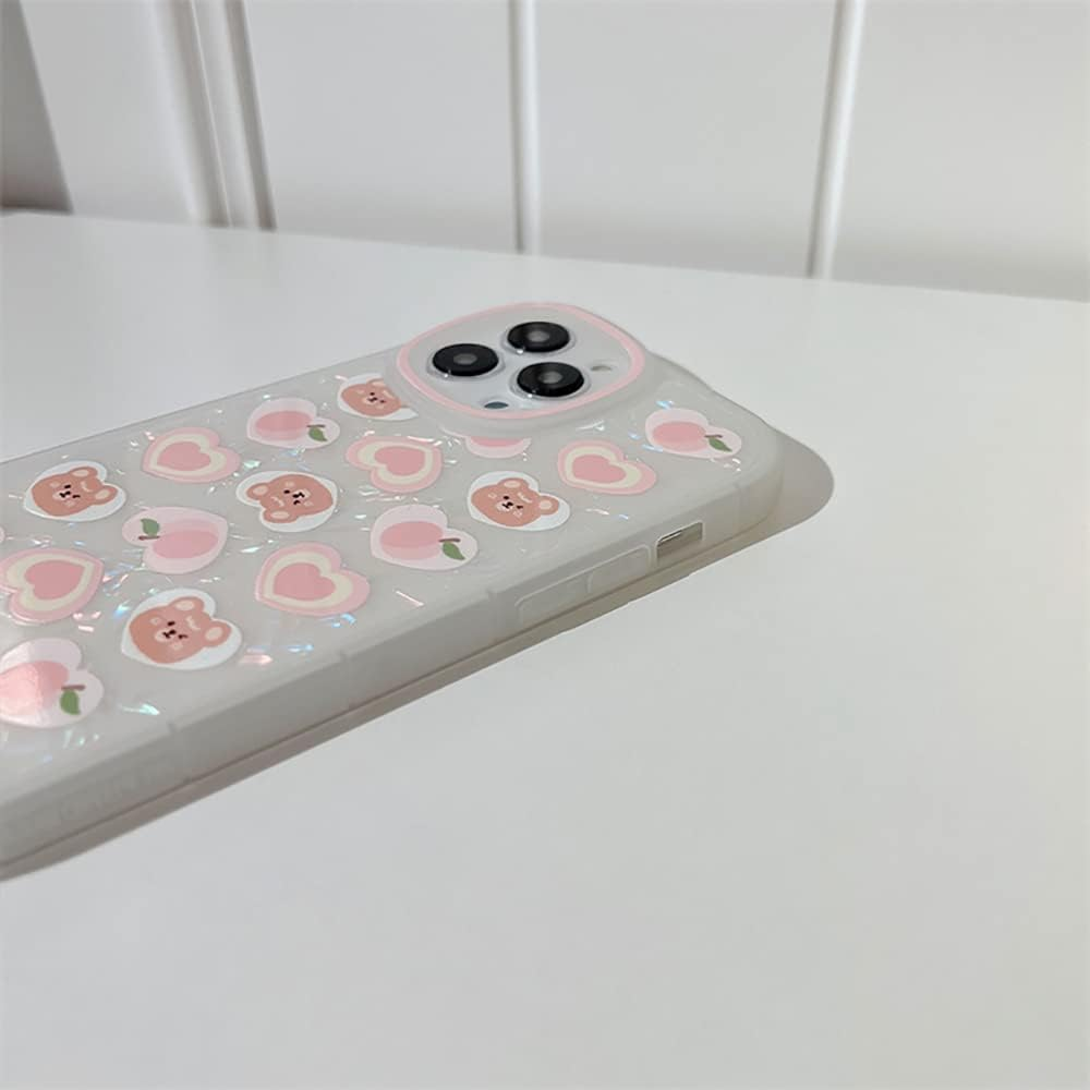 Fycyko Compatible with Iphone 7/8/SE Case with Phone Charm Srap, Cute Bear Love Heart Pattern with Pearl Bracelet Chain Sparkly Phone Case Camera Protect Pink