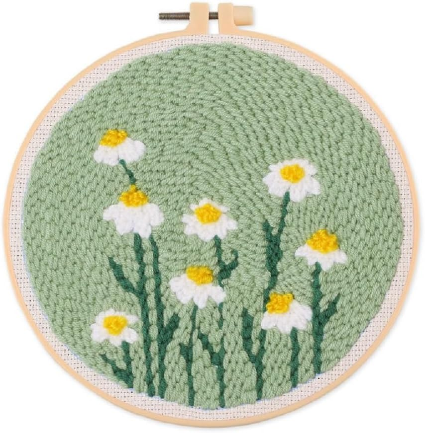 Punch Needle Embroidery Starter Kits, Daisy Flower Punch Needle Kits for Adults Beginner, Punch Needle Kit Tool with Instruction Threader Fabric Yarns and Hoop (65205) image number 4