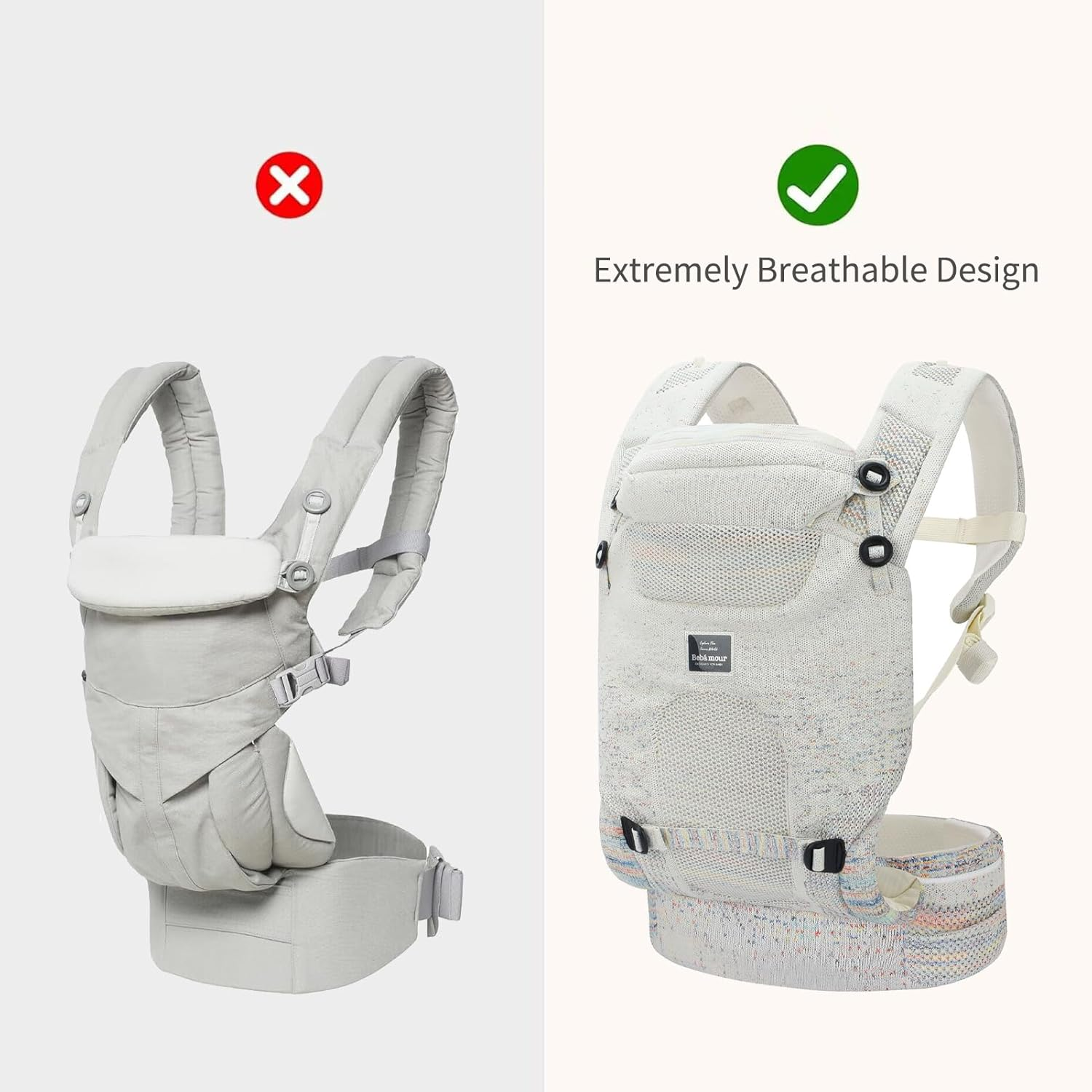 Bebamour Knit Baby Carrier Lightweight Baby Wrap Carrier 3-In-1 Baby Carrier Front and Back Carry (Grey) image number 6