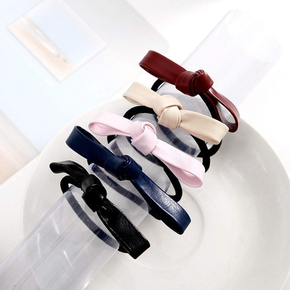 6 Pieces Small Knotted Hair Ties PU Leather Elastic Hair Bands Simple Hair Ropes Ponytail Holders Hair Ties Hair Accessories