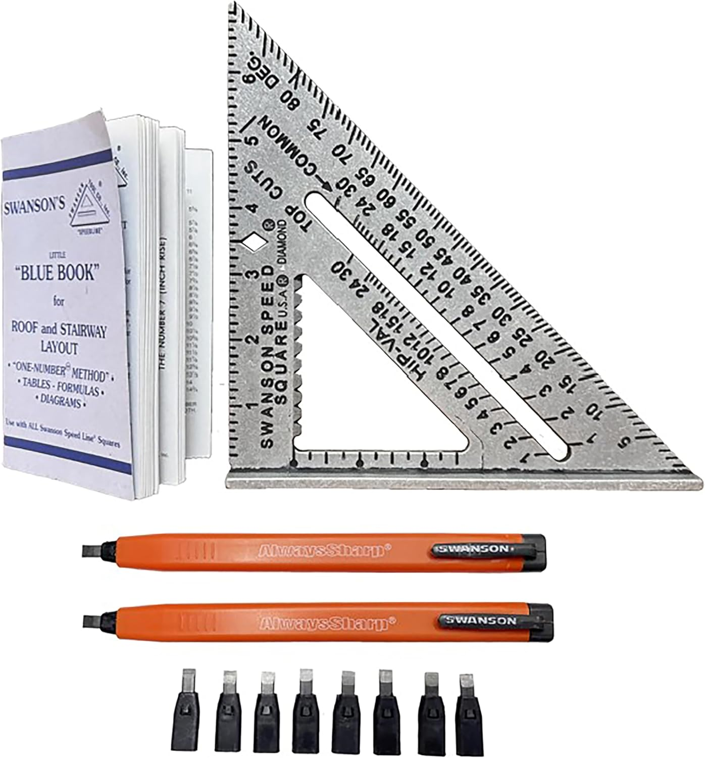 Swanson Tool Co S0101CP216 Value Pack Includes 7-Inch Speed Square with Blue Book and 2-Pack Alwayssharp Carpenter Pencils with Extra Black Graphite Replacement Tips image number 5
