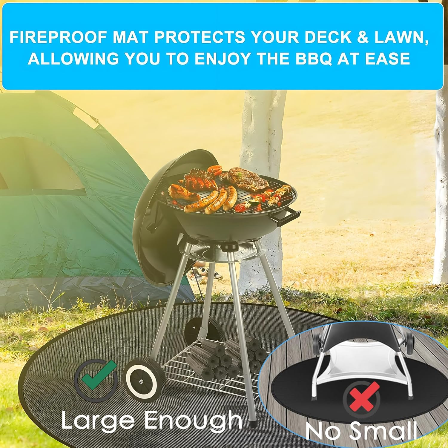 120 * 120Cm round under Grill Mats for Outdoor Grill, Double-Sided Fire Pit Mat - Oil-Proof Waterproof BBQ Protector for Charcoal, Flat Top, Smokers, Gas Grills, Upgraded Thickness 0.5Cm image number 6