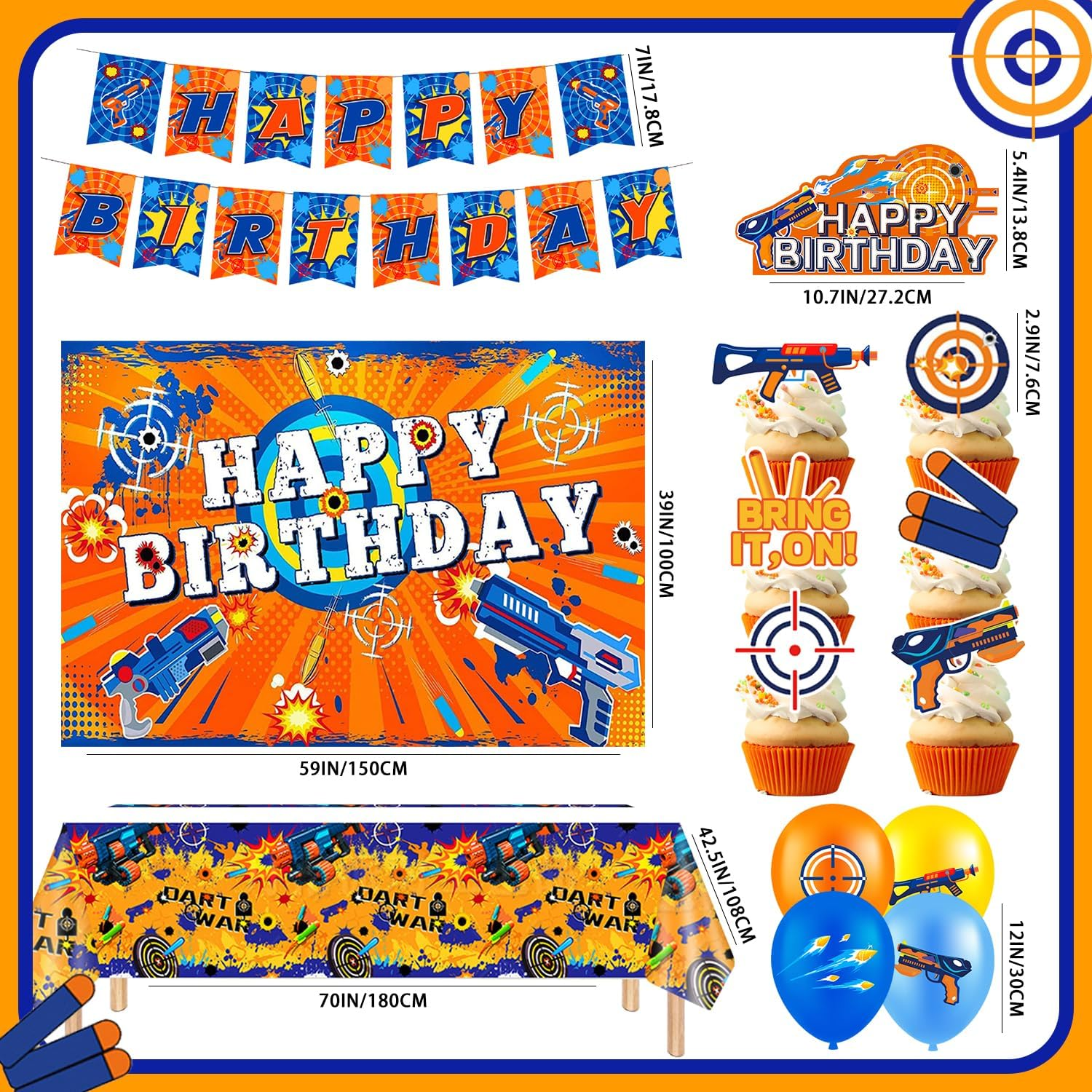 Dart War Party Decorations Supplies, 46Pcs Dart Battle Birthday Party Decorations Set Including Balloons Cupcake Topper Banner Etc Dart War Birthday Decorations image number 1