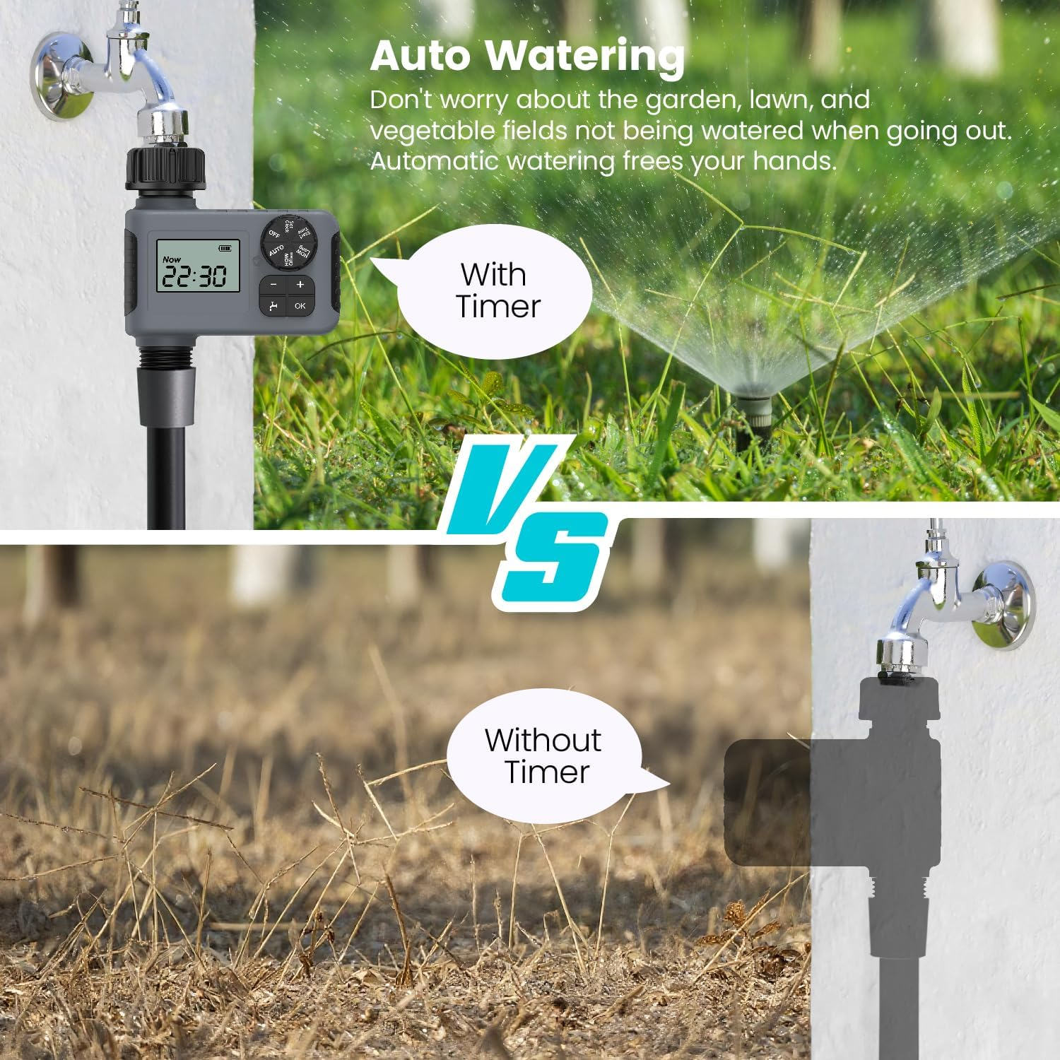 Programmable Water Timer Rain Delay for Garden Digital Sprinkler Hose Timer Manual/Automatic Irrigation System Lawn Care，1 Outlet image number 6