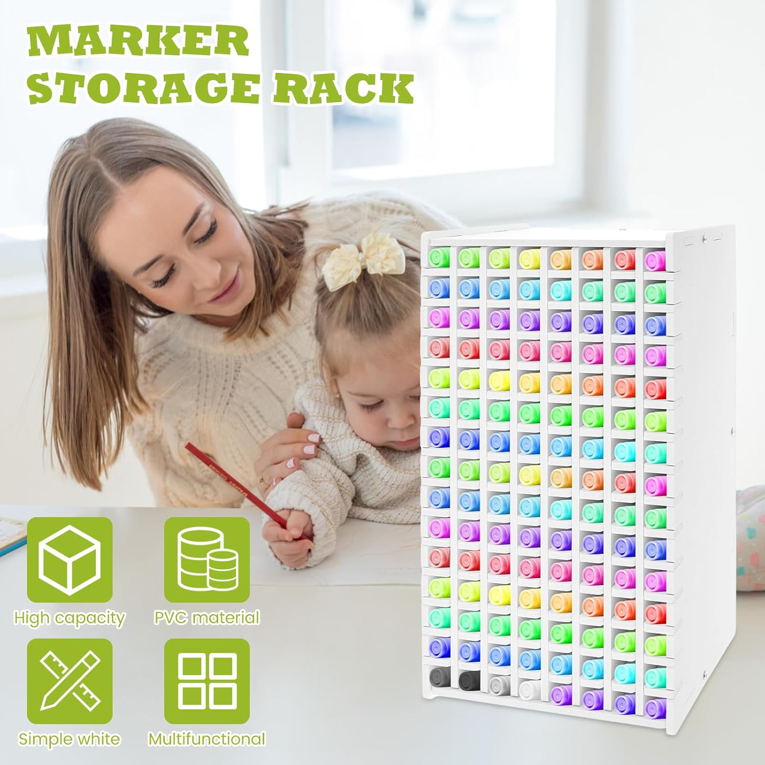 DJAPWPX Art Marker Storage Rack, 120 Slots Marker Organizer Rack, Minimalist Marker Holder Organizer, Dustproof Marker Organizer, Art Marker Holder for Markers Pens Makeup Brushes image number 6