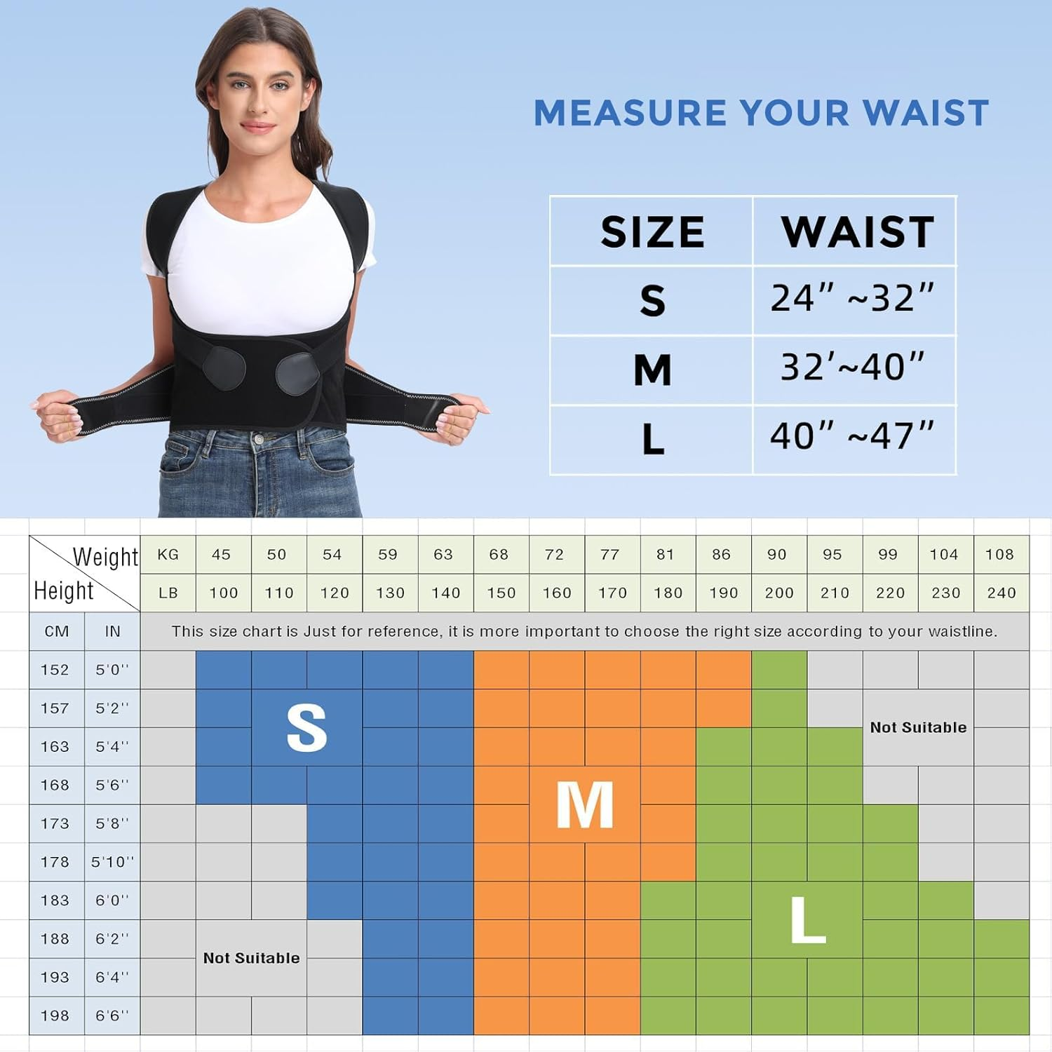 RAFSUN Back Brace Posture Corrector - Full Back Support for Upper & Lower Back Pain Relief, Spine Alignment & Scoliosis Correction image number 6