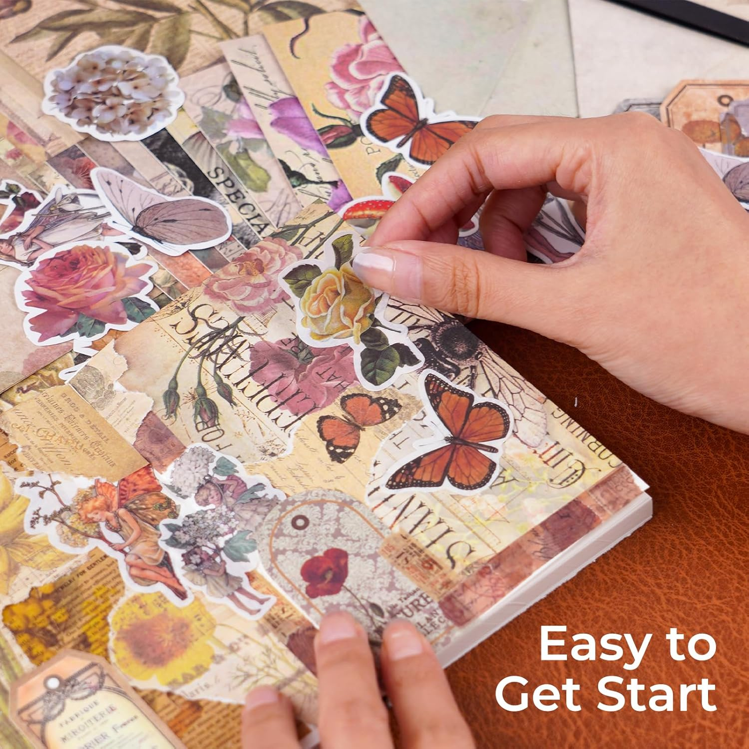 Funto Scrapbooking Kit (202 PCS), Vintage Collection-Rose Angel, Perfect for Bullet Scrapbooking Materials, Planner DIY Arts Craft Collage image number 1