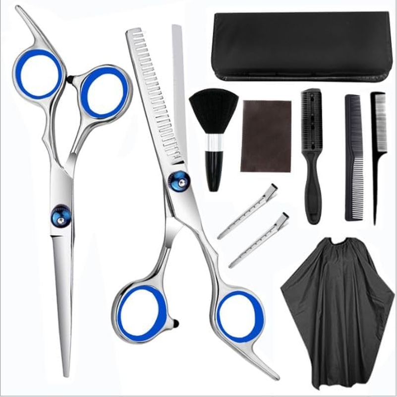 Professional 10 Pcs 6 Inch Barber Hair Cutting Thinning Scissors Set with Cape and Brush image number 4
