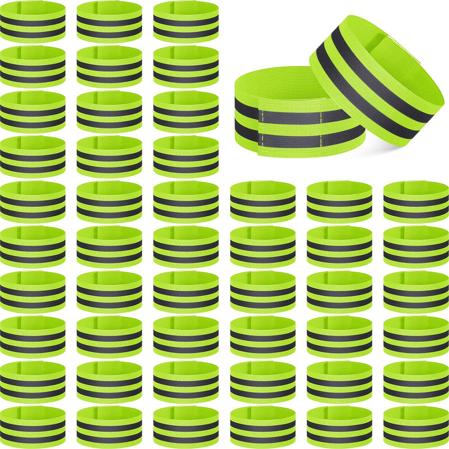 Zubebe 48 Pieces Reflective Bands Reflector Bands for Wrist, Arm, Ankle, Leg, High Visibility Reflective Gear Safety Reflector Tape Straps for Night Walking, Cycling and Running