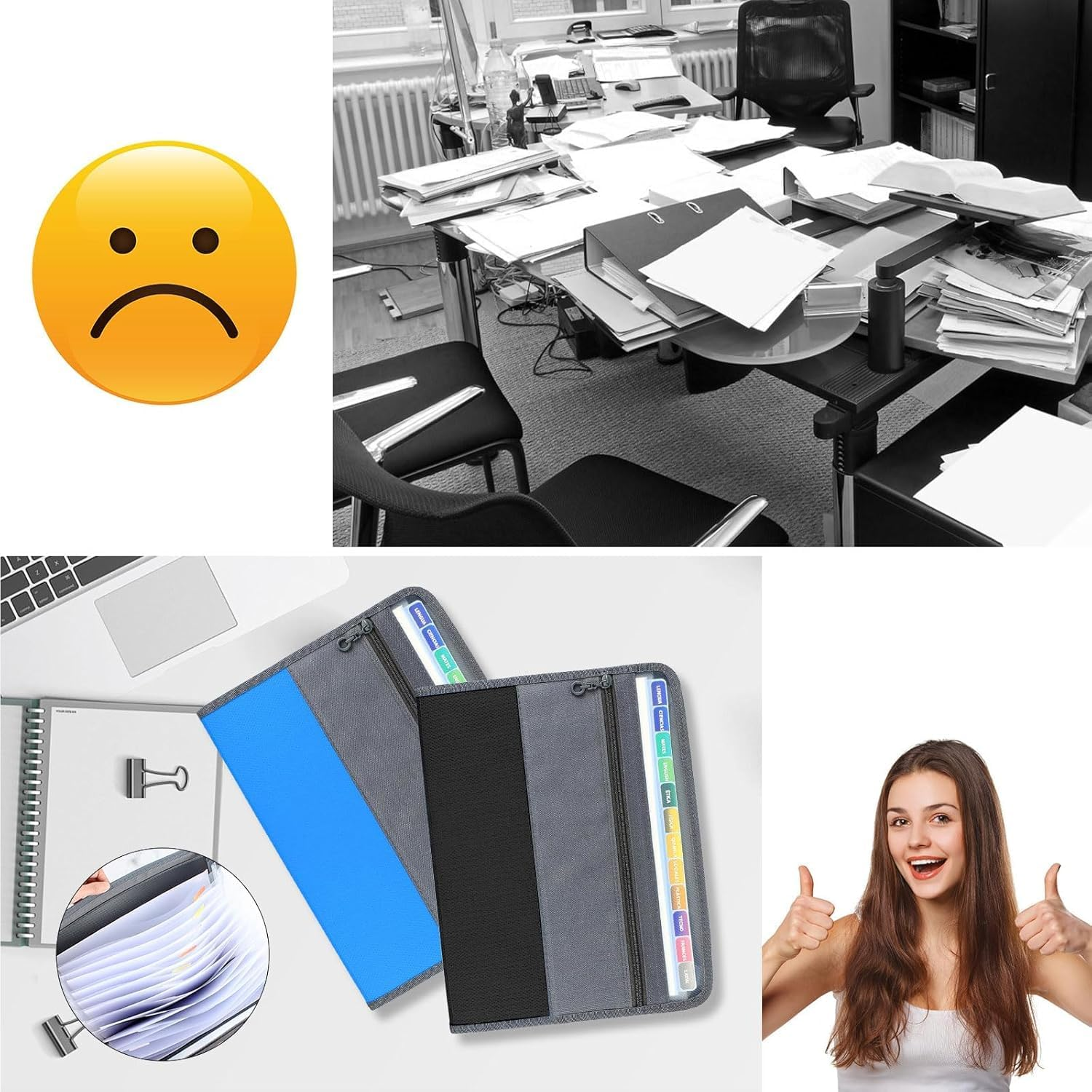 KIDUO Document Organizing Folders,File Folders with 13 Plastic Pockets,Expandable Document Organizer with Sticky Tabs,Portable Letter Size Accordion Document Holder for Invoices,Receipts (Black) image number 3