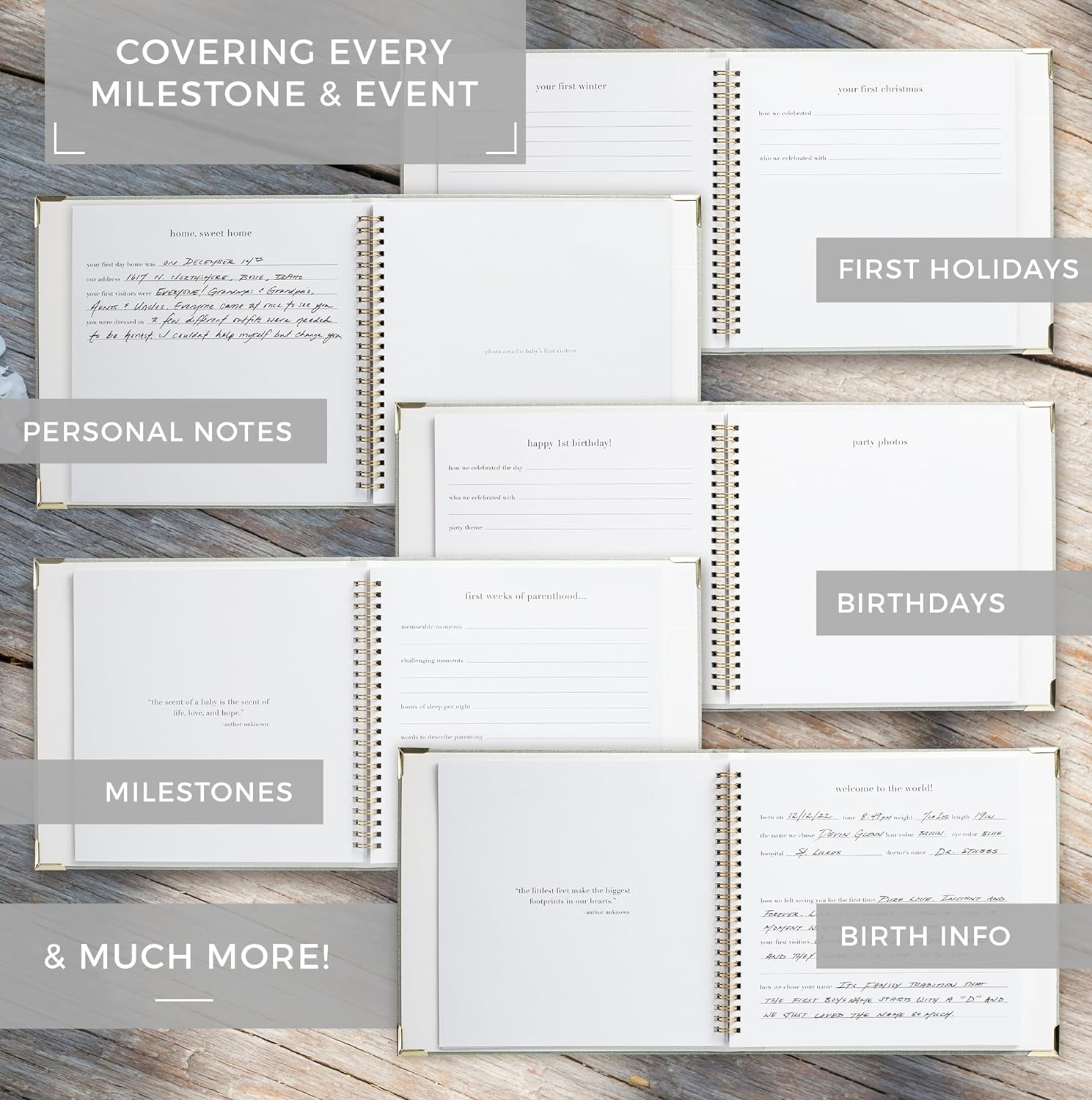 Keepsake Baby Memory Book for Boys and Girls &ndash; Timeless First 5 Year Baby Book &ndash; Gender Neutral Sage Baby Journal Scrapbook or Photo Album - a Milestone Book to Record Every Event from Birth to Age 5 image number 2