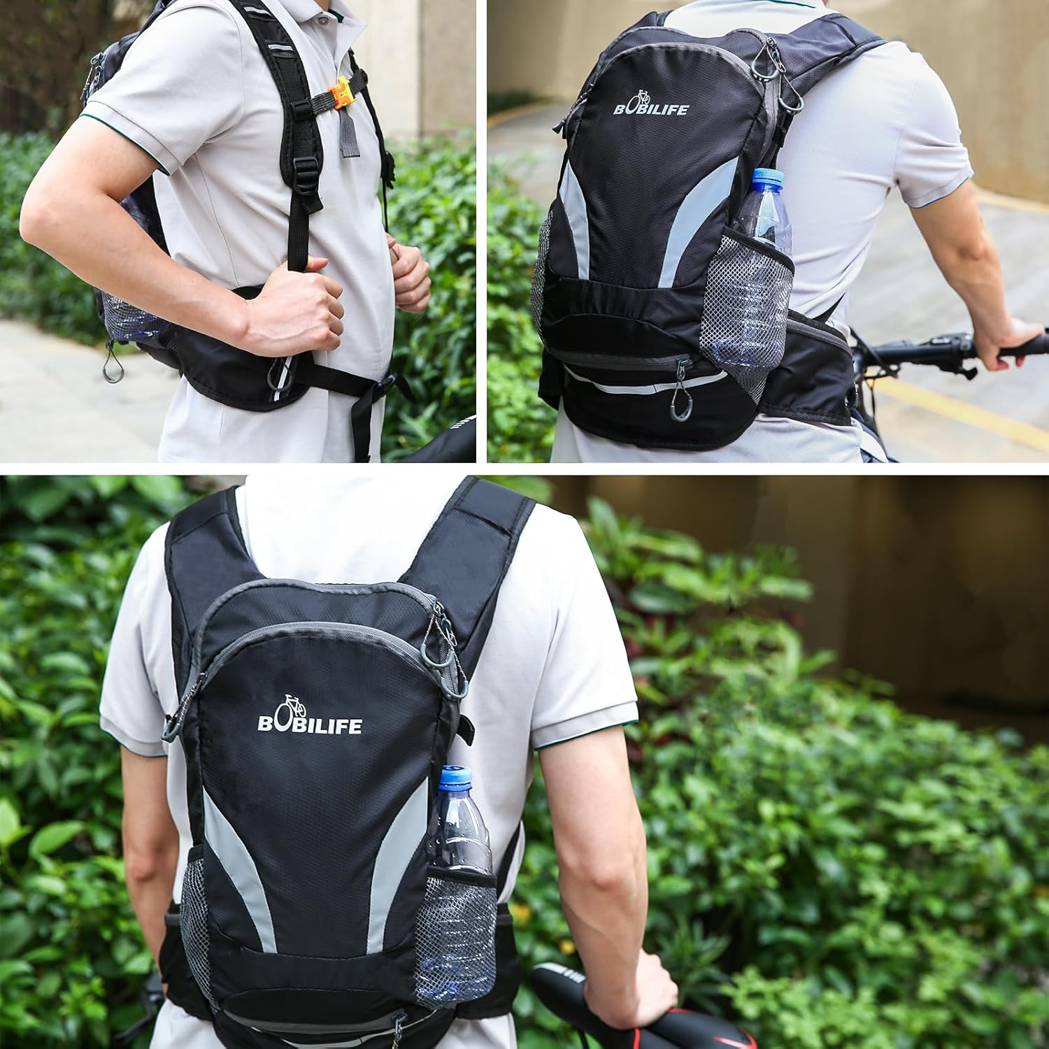 BOBILIFE Cycling Backpack, Water Resistant, Lightweight with Helmet Mesh Holder, Black, 16L image number 3