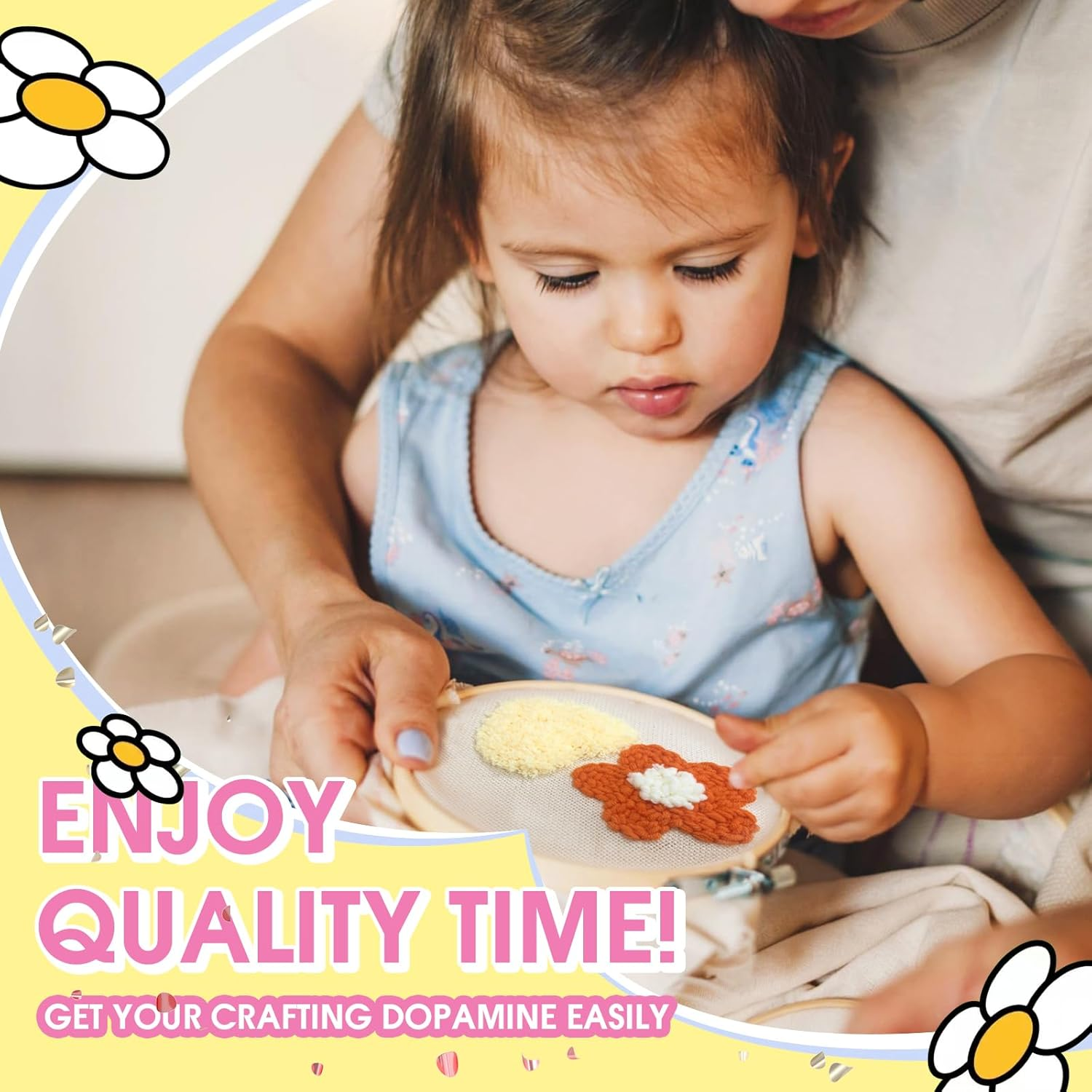 Yuegool 6PCS Punch Needle Coasters Kit,Easy DIY Punch Needle Embroidery Kit for Beginners Adults Kids Including Energy Blessings Patterns, Tools, Yarns, Hoop, Instruction, Coaster Holder image number 4