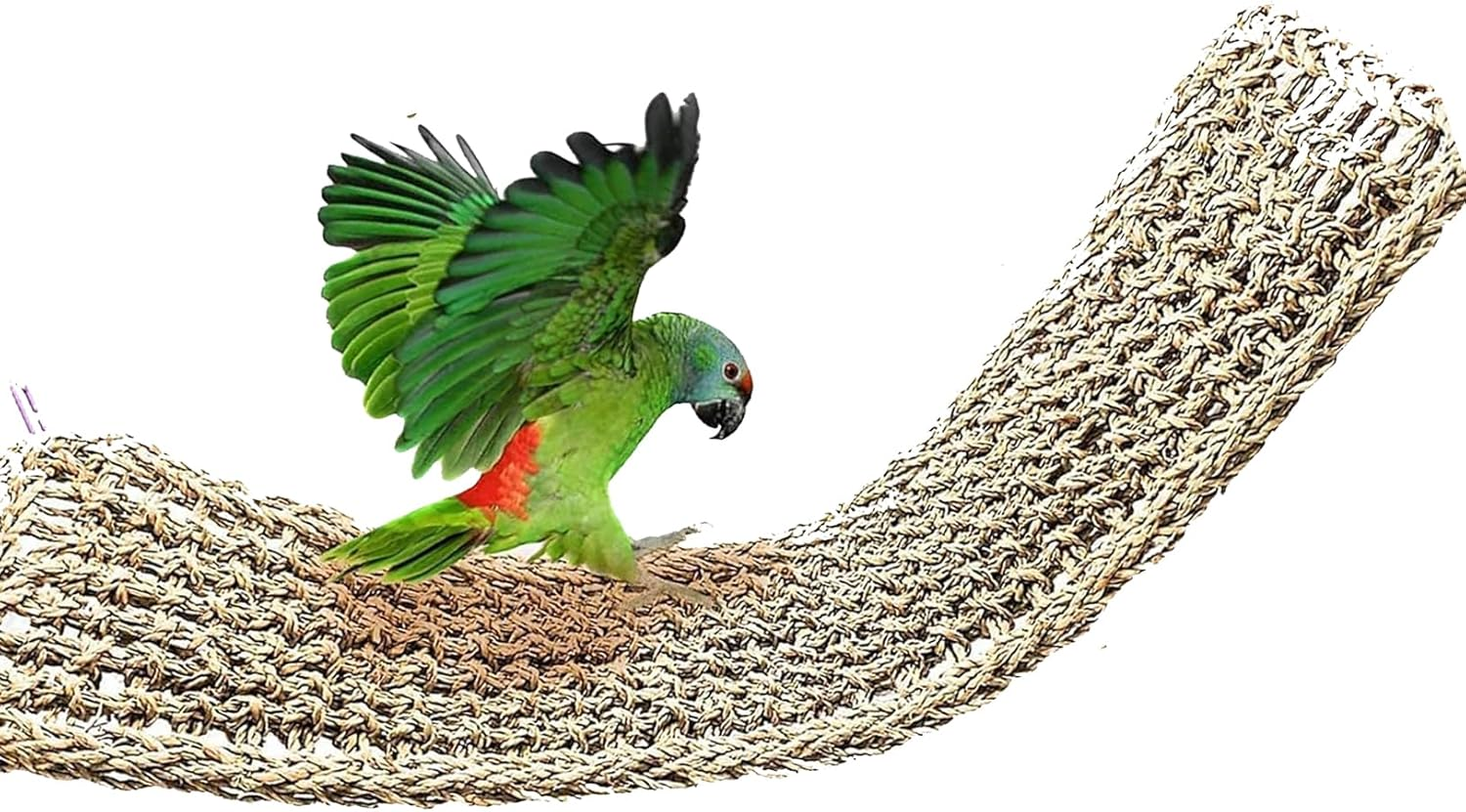 Natural Grass Woven Bird Net Hammock,Bird Seagrass Mat,Climbing Rope Ladder,Hammock Hanging on Parrot Cage,With 4 Hooks,Chew Toys for Lovebirds,Cockatiels,Pigeon,Budgies Etc (29.5 X 7In/75 * 18Cm) image number 3