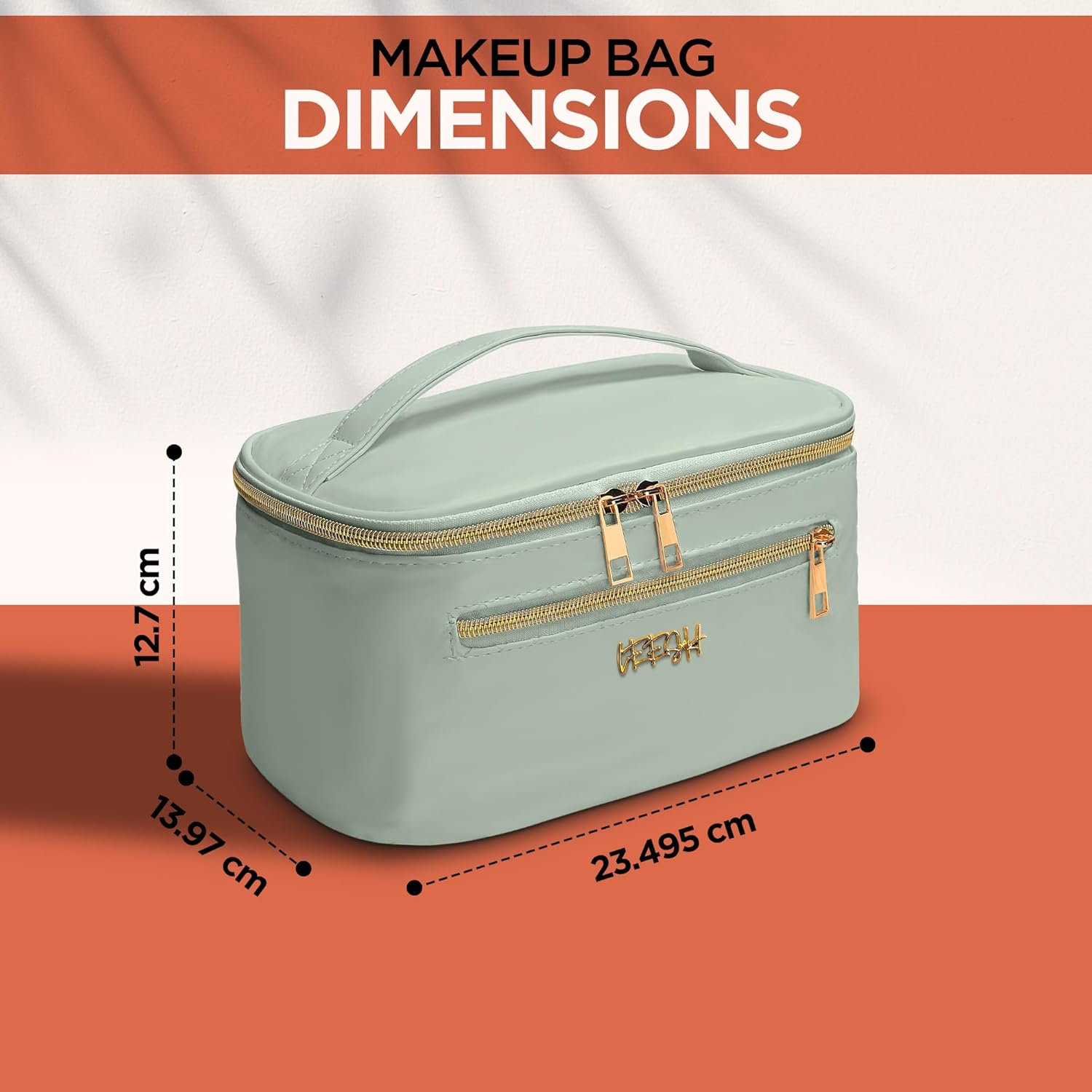 Leesh & CO Makeup Bag - Large Travel Cosmetic Organizer with Brush Holders for Women - Eco-Friendly Vegan Leather, Waterproof & Durable Cosmetics Bag - Perfect for Toiletries, Beauty Products (Green) image number 3