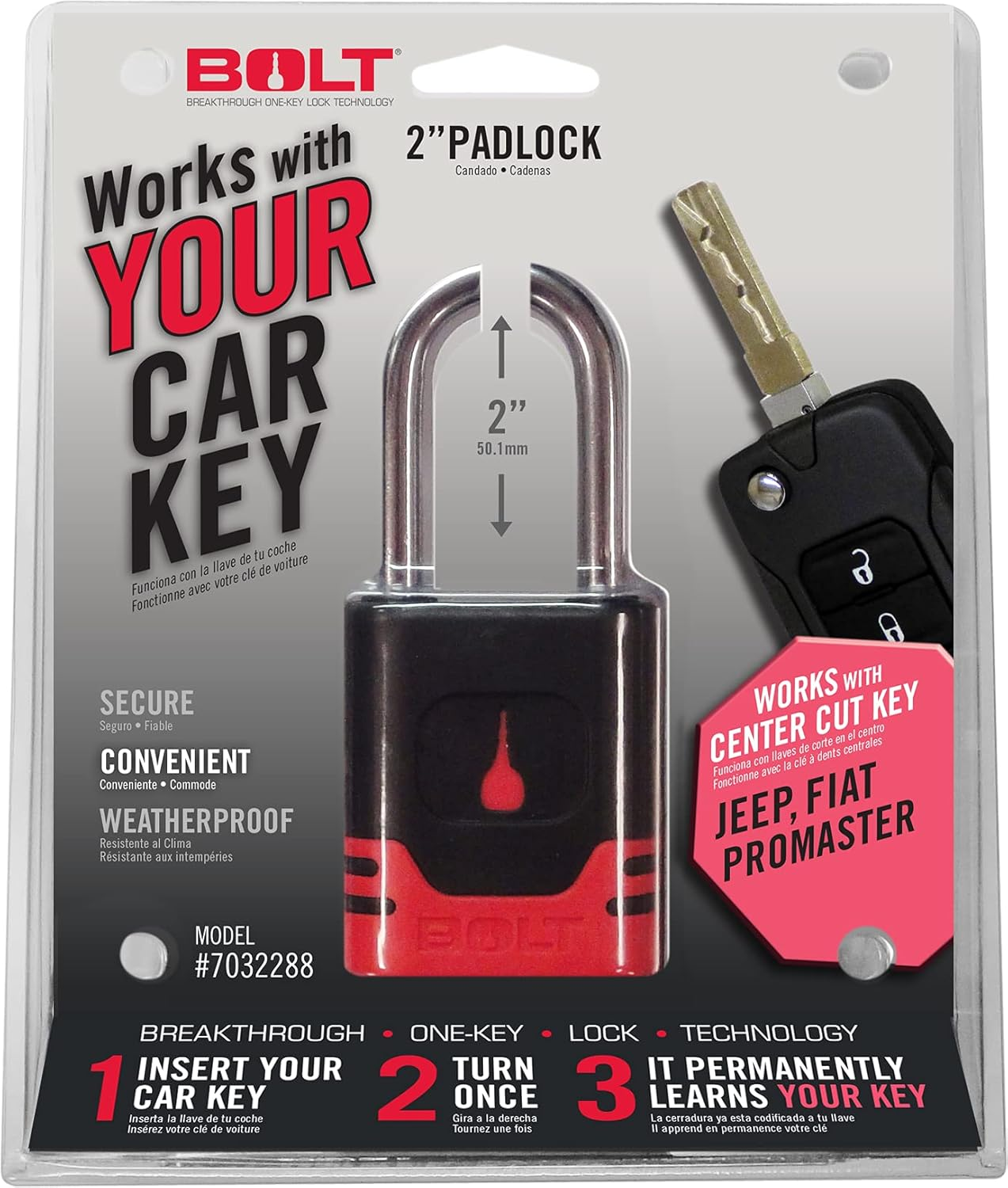 50Mm Shackle Padlock, Works with Your Iveco, Jeep and Ram Ignition Key image number 1