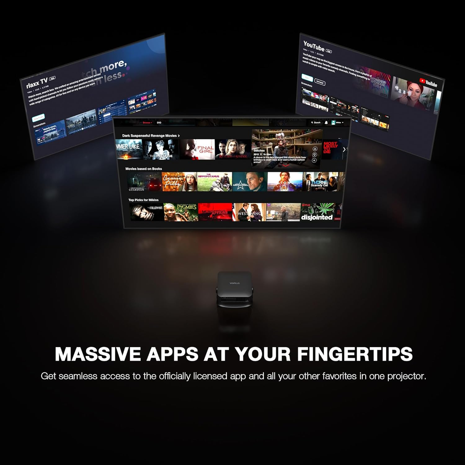 Mini Projector [360&deg;Adjustable Stand & Auto Focus/Keystone] with Netflix Officially, VOPLLS Wifi Bluetooth 1080P Full HD Portable Projector, Smart Moive Projector for Bedroom/Outdoor/Phone image number 3