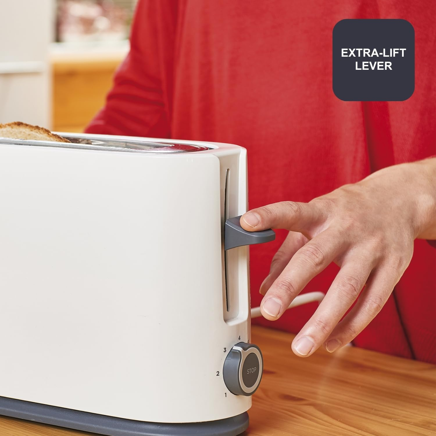 Black+Decker BXTO1001E - Toaster 1,000 W, Toaster with Extra Large Slot, 7 Toast Levels, High Lift Function and Stop Function, Cable Storage, White