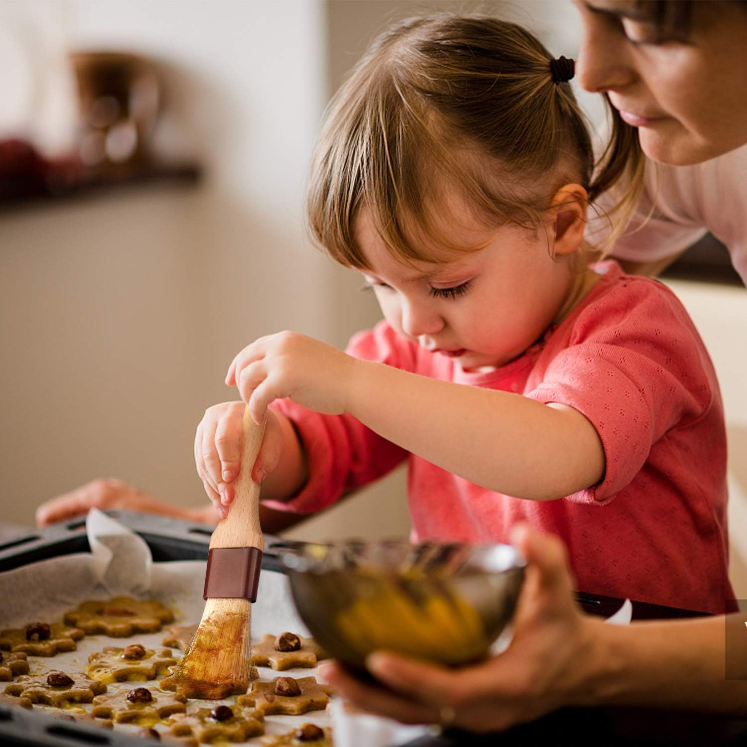 Pastry Brush for Baking Basting Brush with Boar Bristles and Beech Hardwood Handles Culinary Oil Brush for Barbecue Butter Grill BBQ Sauce Baster Marinade Kitchen Food Cooking Brushes image number 1