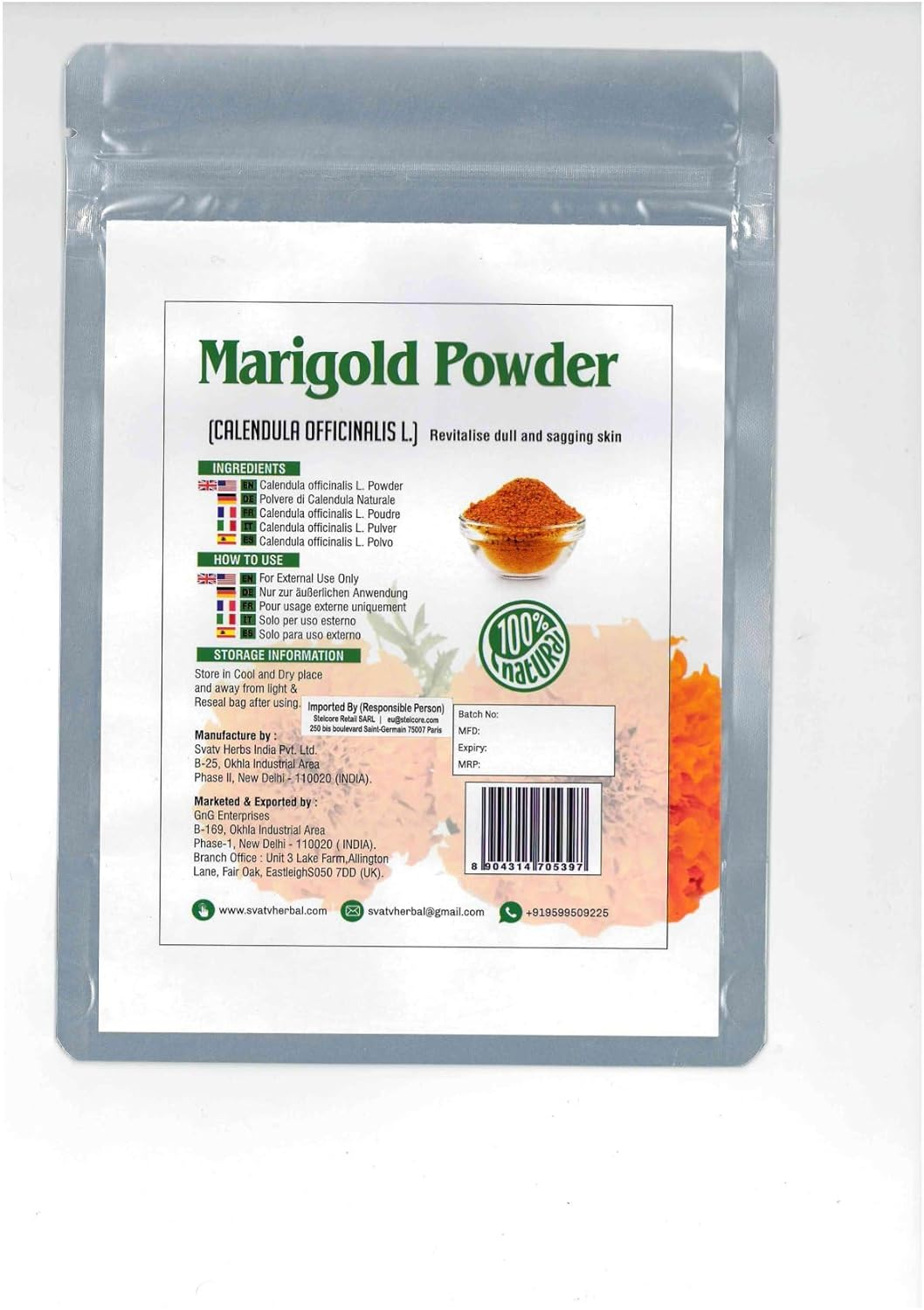 SVATV Marigold Powder | Calendula Powder | Skin Exfoliation | Relieves Skin Impurities | Tightens the Skin | Paraben & Sulfate Free - 227G, Half Pound, 8 Ounce image number 6