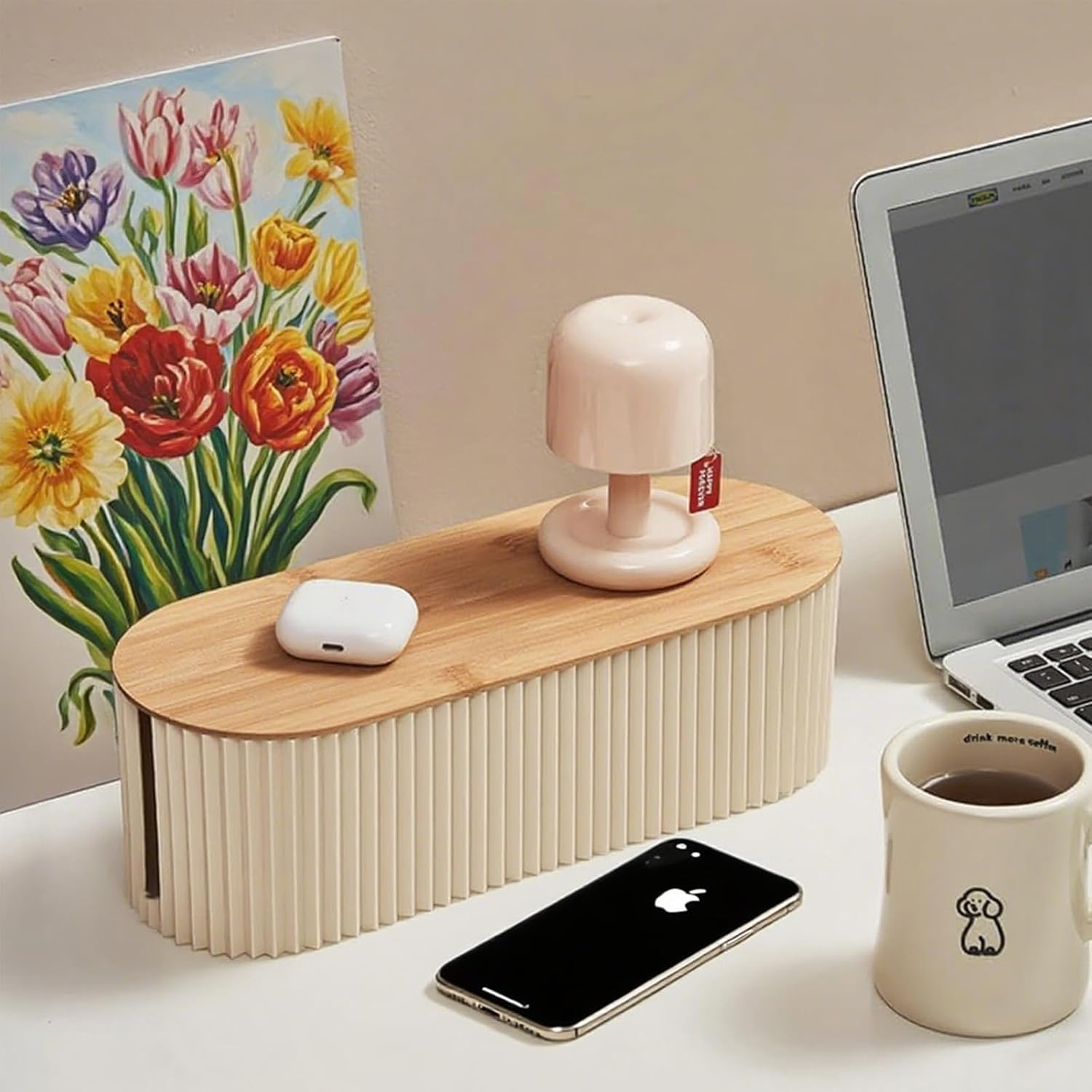 Loimon Bamboo Cable Box Organizer 33Cm | Cord Hider with Charging Hub Tray, Desk Cable Management Box for Office/Home | Hide Power Strips & Cords in Style image number 6