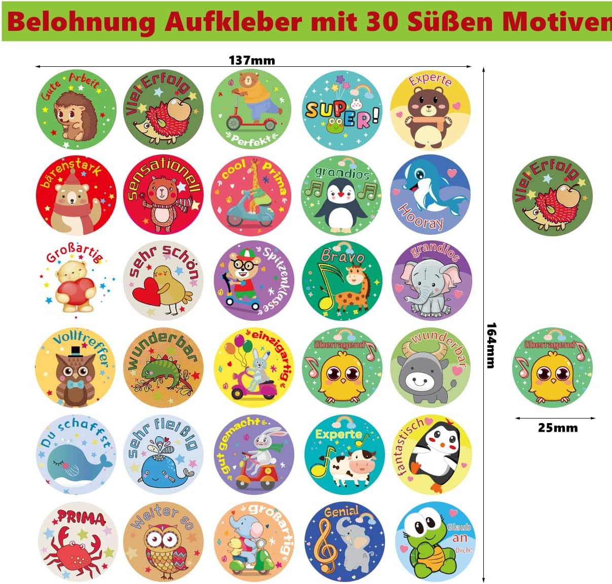 Pack of 600 Teacher Reward Stickers German Reward Stickers Motivational Stickers Children with 30 Motifs Reward Stickers German Teacher Supplies Sticker Praise Student Reward Sticker Children image number 3