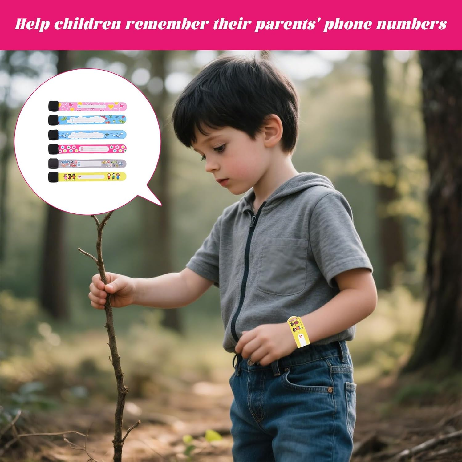 Wrist Band, 12Pcs Wristbands, Children Safety Id Wristband, Waterproof Kids Safety Bracelet, Adjustable Travel Information ID Bracelet for Children'S Field Trips and Outdoor Activities image number 1