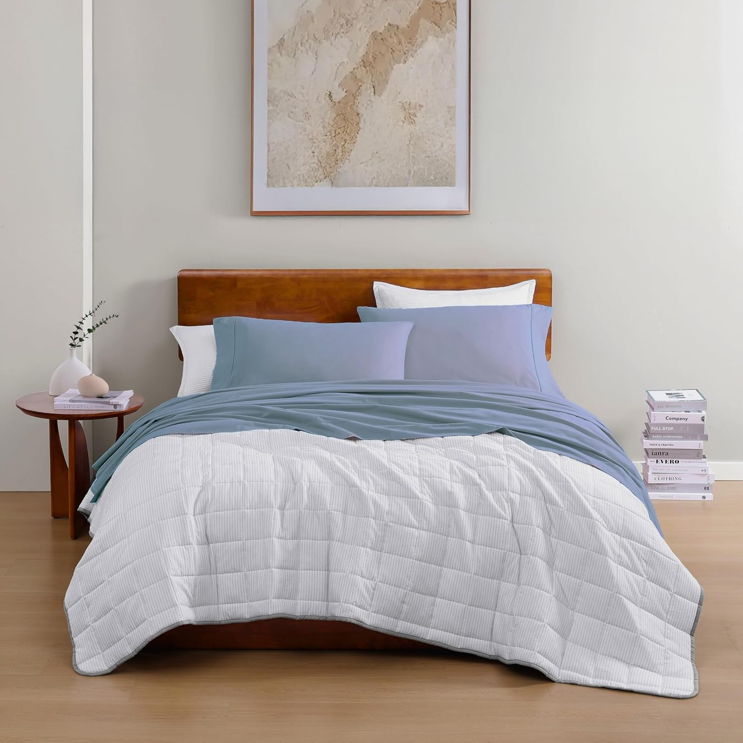 Lane Linen 100% Organic Cotton Bed Sheets, French Blue, Single, 3 Piece Set (1 Flat Sheet, 1 Fitted Sheet, 1 Pillowcase) image number 3