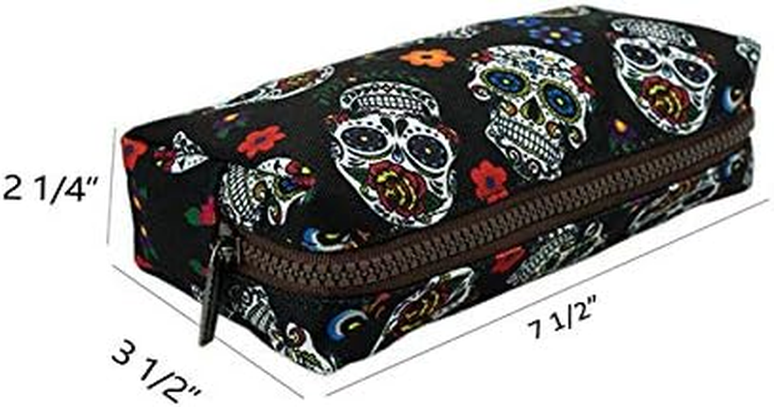 Lparkin Sugar Skull Pencil Case Super Large Capacity Canvas Pen Bag Pouch Stationary Case Makeup Cosmetic Bag Gadget Box image number 5