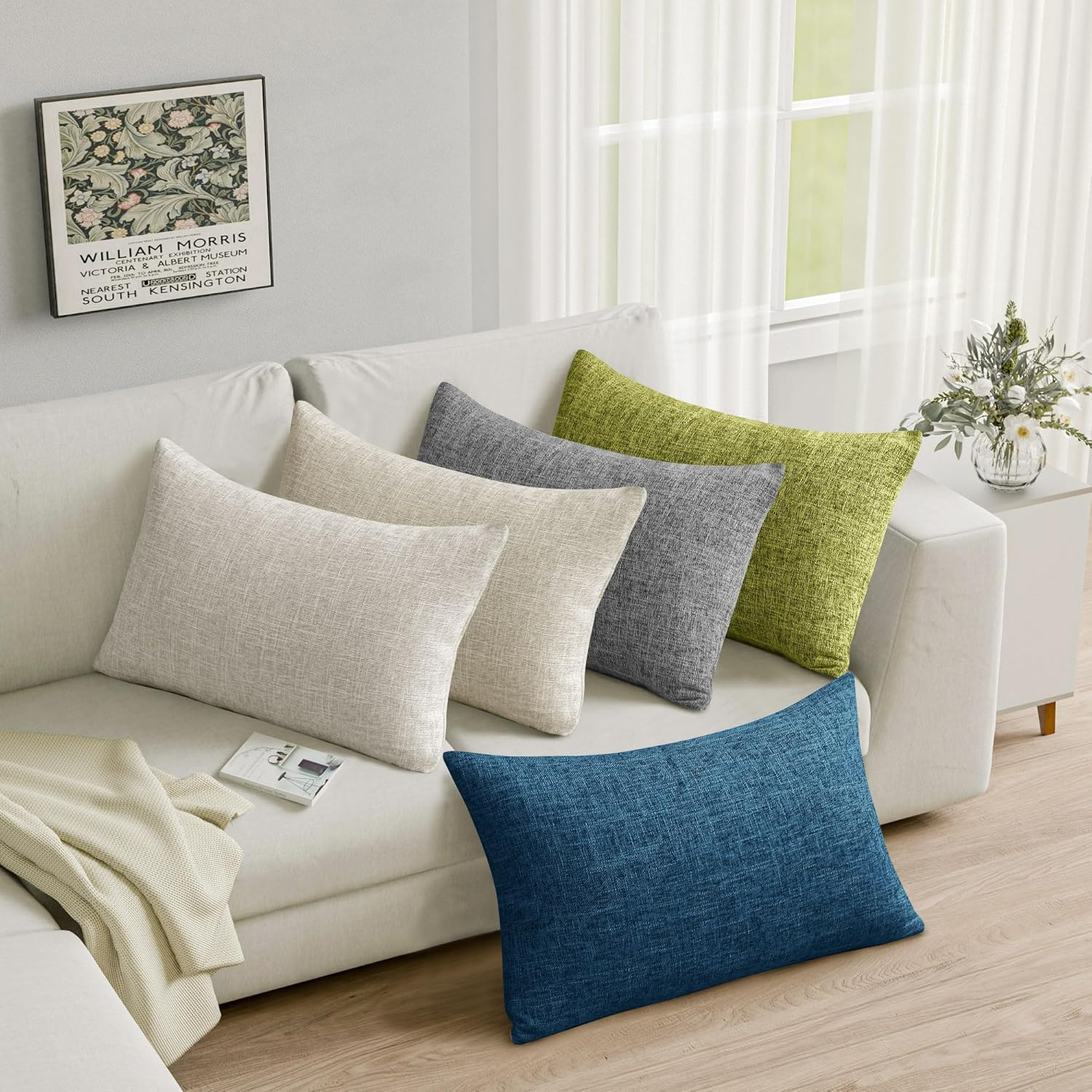 DWCN Linen Soild Throw Pillow Covers Soft Accent Cushion Case Boho Farmhouse Neutral Pillowcase for Couch Sofa Bedroom Living Room, Pack of 2, 30&times;50Cm, Beige image number 4