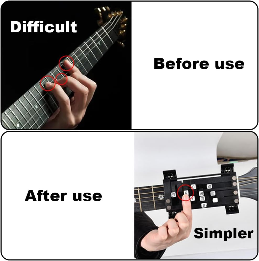 Guitar Aid Chords Buddy Trainer, Guitar Chord Presser,Assisted Para Tool,Guitar Learning Parts with Guitar Chart Presser,Guitar Helper Teaching Practice Tool for Beginner (Black) - Black image number 2