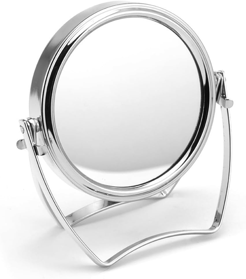 Ugthome Women Two-Sided Makeup Mirror with 1X and 3X Magnification 4-In Travel Mirror with Handle Portable Transparent & round (4-In)
