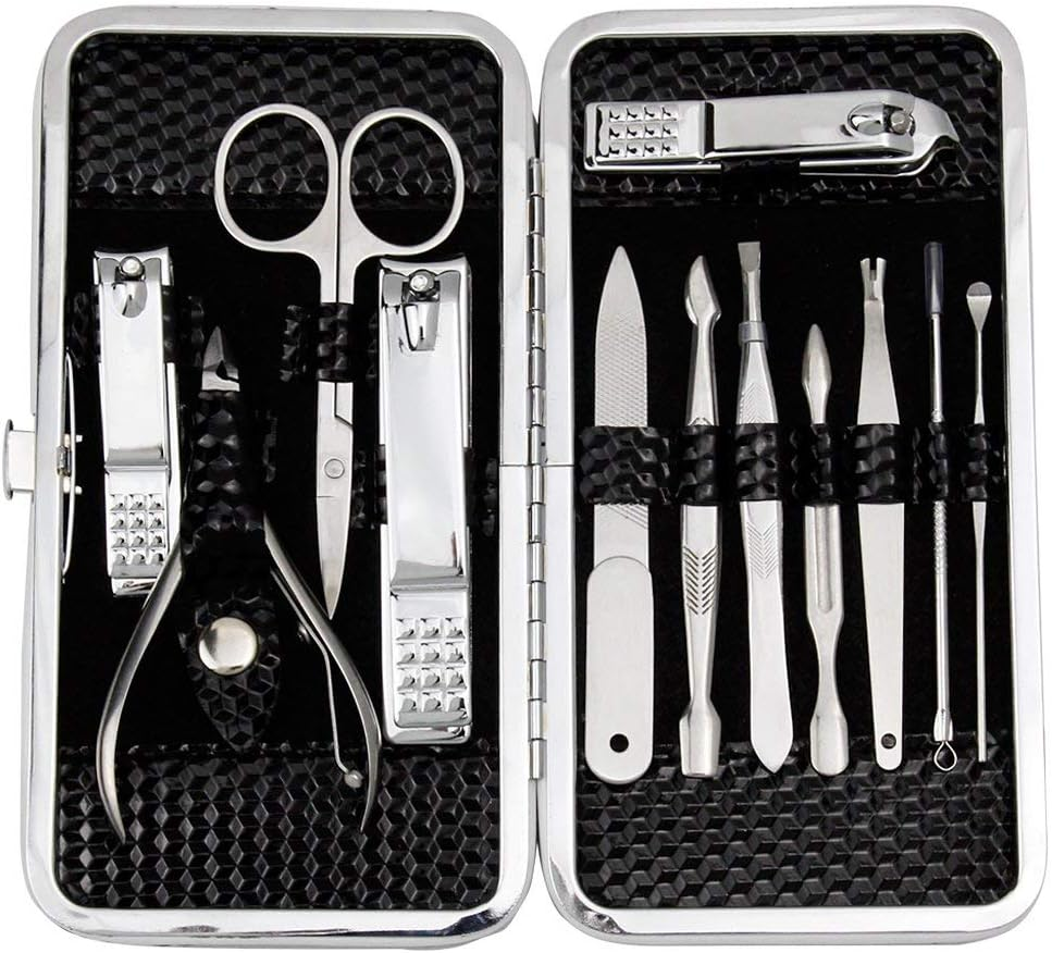 ZIZZON Manicure, Pedicure Kit, Nail Clippers Set of 12Pcs, Professional Grooming Kit, Nail Tools with Luxurious Travel Case Black