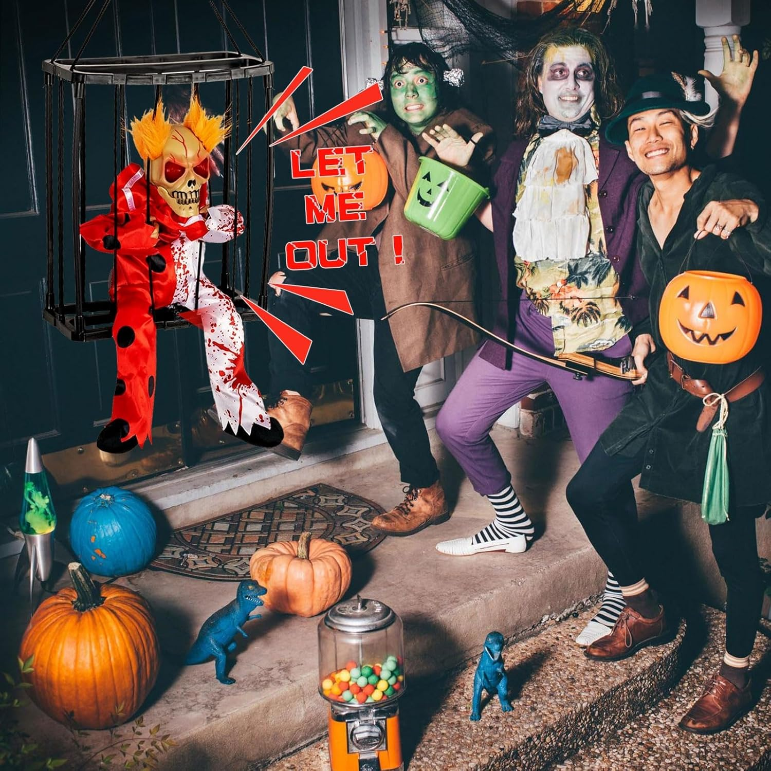 Halloween Decorations Outdoor Animated Halloween Decor Scary Skull Cage Prop with Sound & Motion Activated Spooky Hanging Ghost Decoration for Haunted House Indoor outside Home Decor image number 5