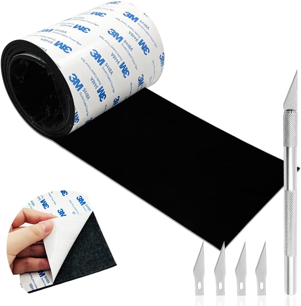 Non Slip Furniture Pads,Sonku 4 X 40 Inch Cuttable Rubber Silicone Pads Self Adhesive anti Scratch Floor Hardwood Protectors and 1 Craft Tooling-Black