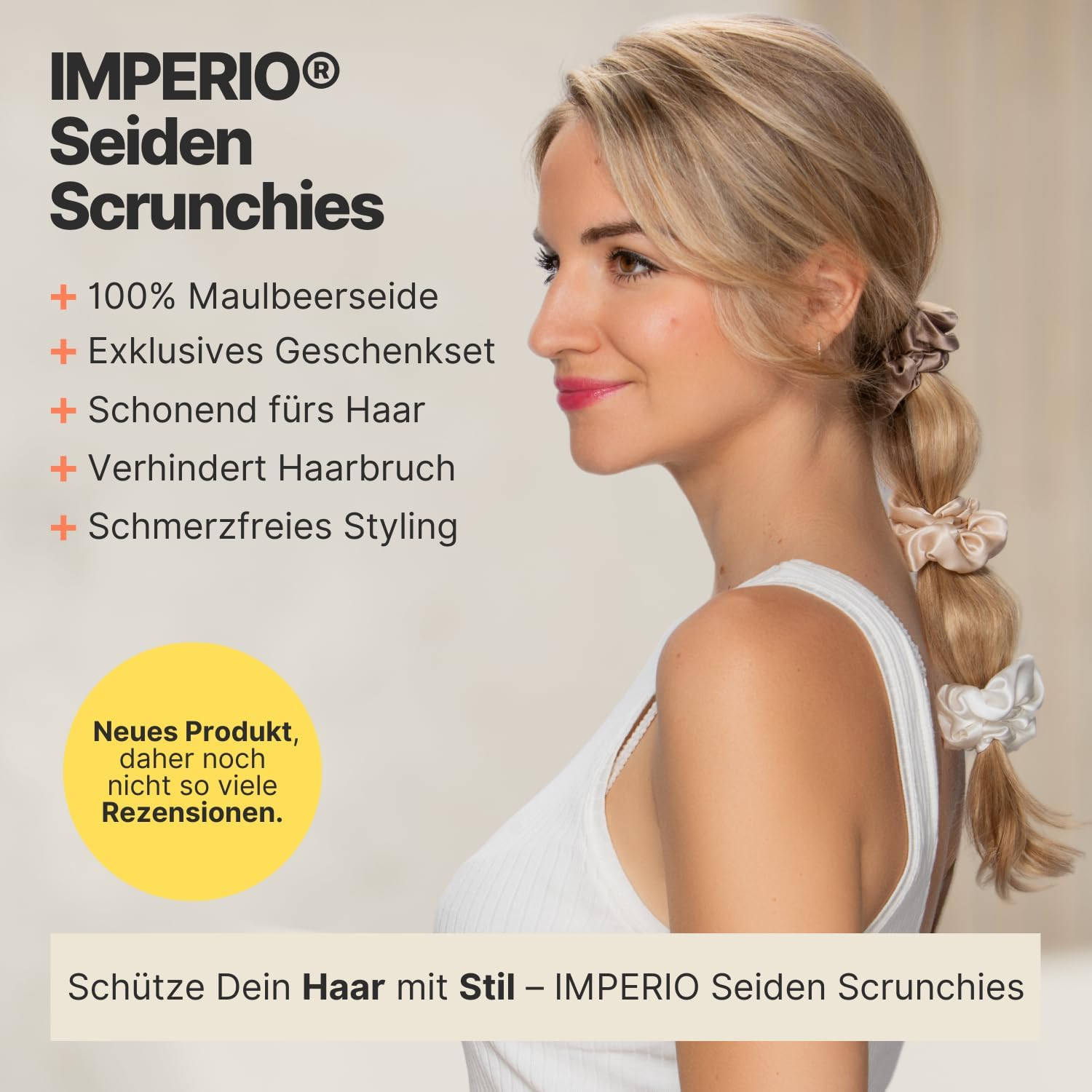 IMPERIO Silk Scrunchies in Exclusive Gift Box - Premium Silk Hair Bobbles Made of 100% Pure Mulberry Silk in 22 Momme Quality - Gentle on Hair against Hair Breakage (Unique) image number 4