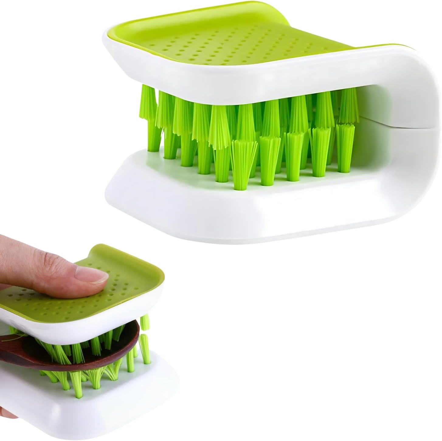 EZONEDEAL Blade Brush Knife Cleaner Chopsticks and Fork Cleaning Brush Cutlery Cleaner Utensil Bristle Scrubber Double Sided Spoon Knives Washing Brush-White + Green