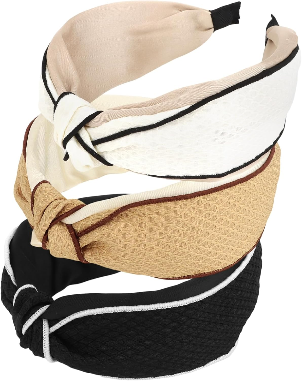 Bumlofa 3 Piece Textured Knot Headbands Women'S Set Headband Wide with Texture Matching Hair Accessories image number 4