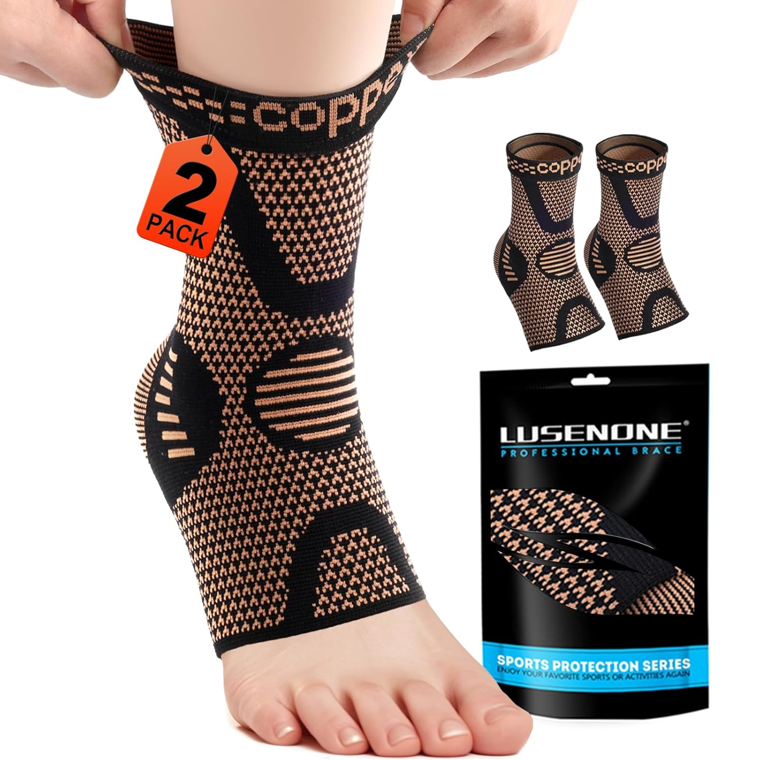 2 Pack Ankle Brace Support for Women/Men, Plantar Fasciitis Socks, Ankle Compression Sleeve Socks Support for Sprained Ankle, Achilles Tendonitis, Arthritis, Pain Relief, Running, Sports