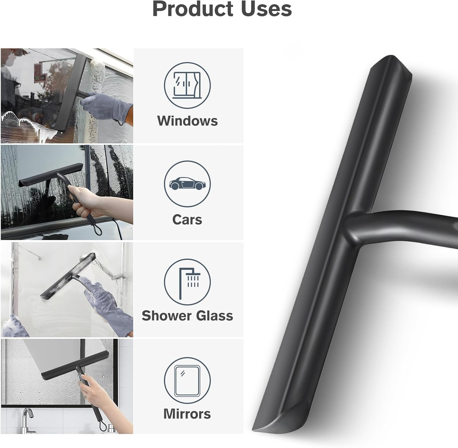 Vinabo Shower Squeegee for Shower Doors,Silicone Shower Screen Wiper,Black Squeegee for Showers, Bathroom Squeegees for Scraper for Mirror,Car,Window and Glass Cleaning-21Cm